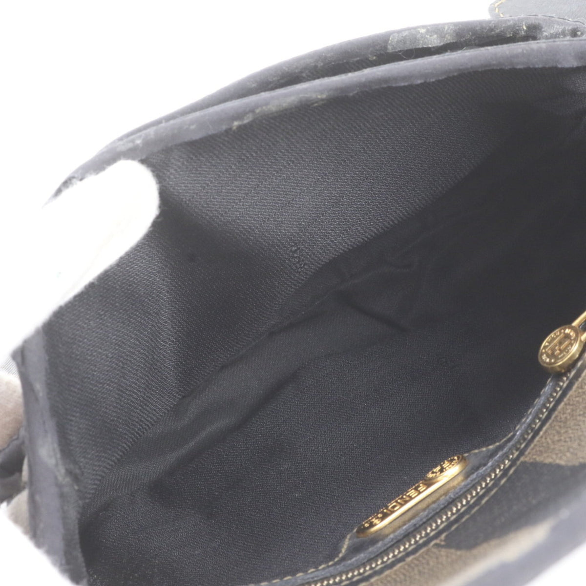 Fendi Black Brown Leather Coated Canvas Handbag Shoulder Bag Tote Bag (Pre-Owned)