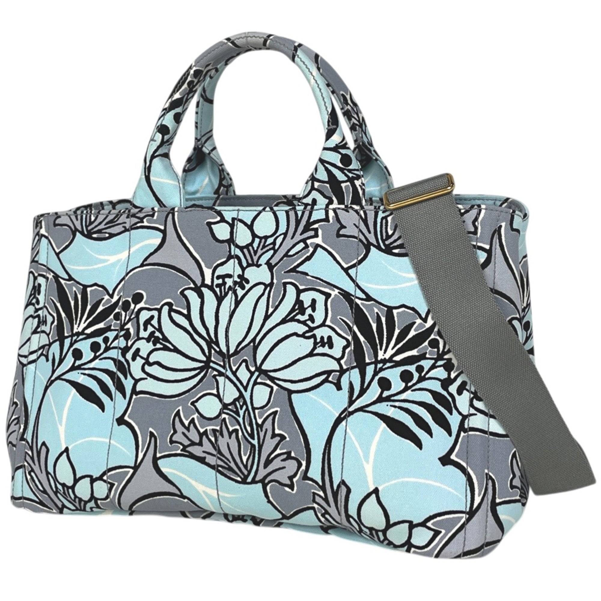 Prada Canapa Light Blue Canvas Shoulder Bag Tote Bag (Pre-Owned)