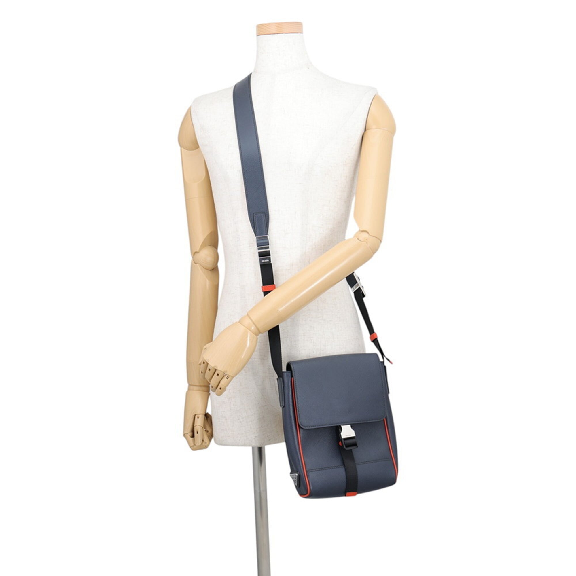 Prada Navy Orange Leather Handbag Shoulder Bag (Pre-Owned)