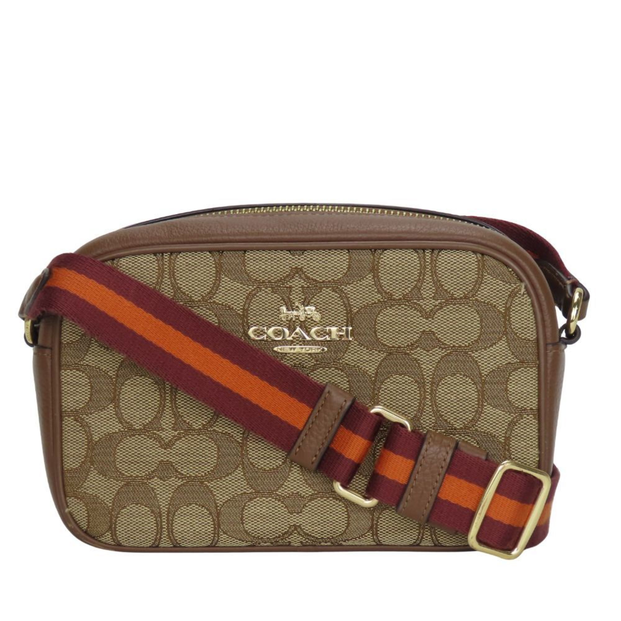 Coach Bordeaux Brown Canvas Leather Pochette Shoulder Bag (Pre-Owned)