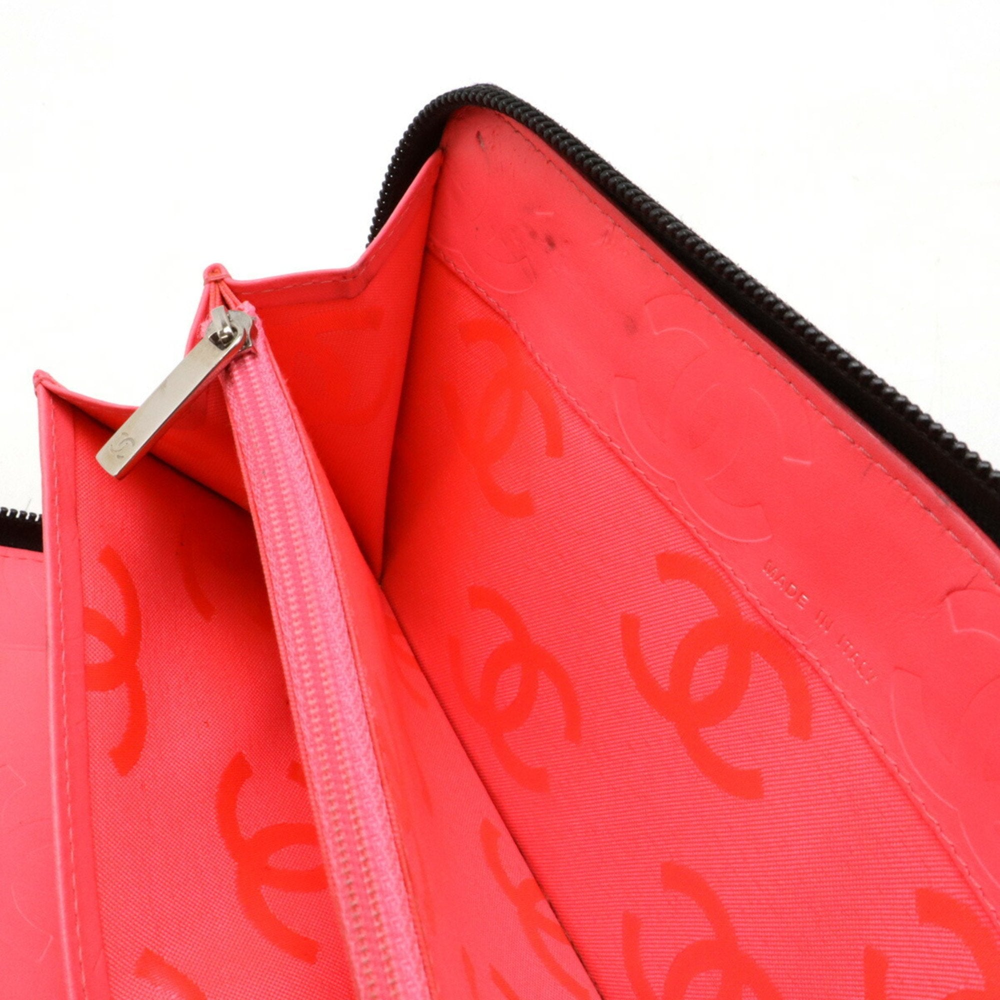 Chanel Black Pink Leather Long Wallet (Bi-Fold) (Pre-Owned)