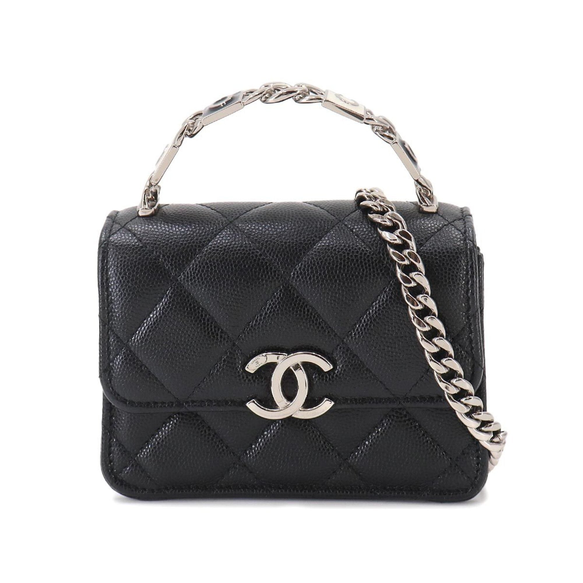 Chanel Matelasse Black Grained Calfskin Handbag Shoulder Bag (Pre-Owned)