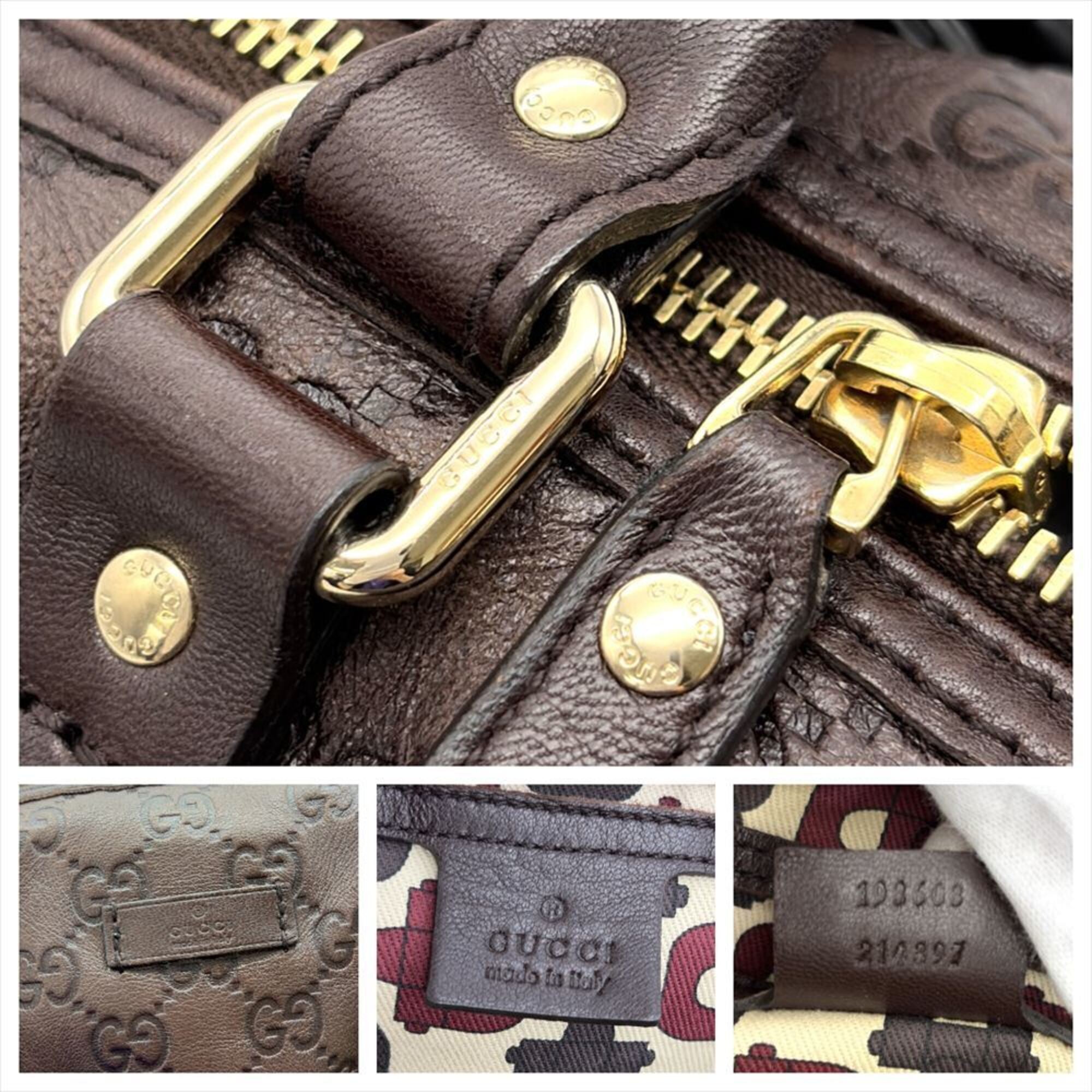 Gucci Brown Gg Leather Boston Bag Handbag (Pre-Owned)