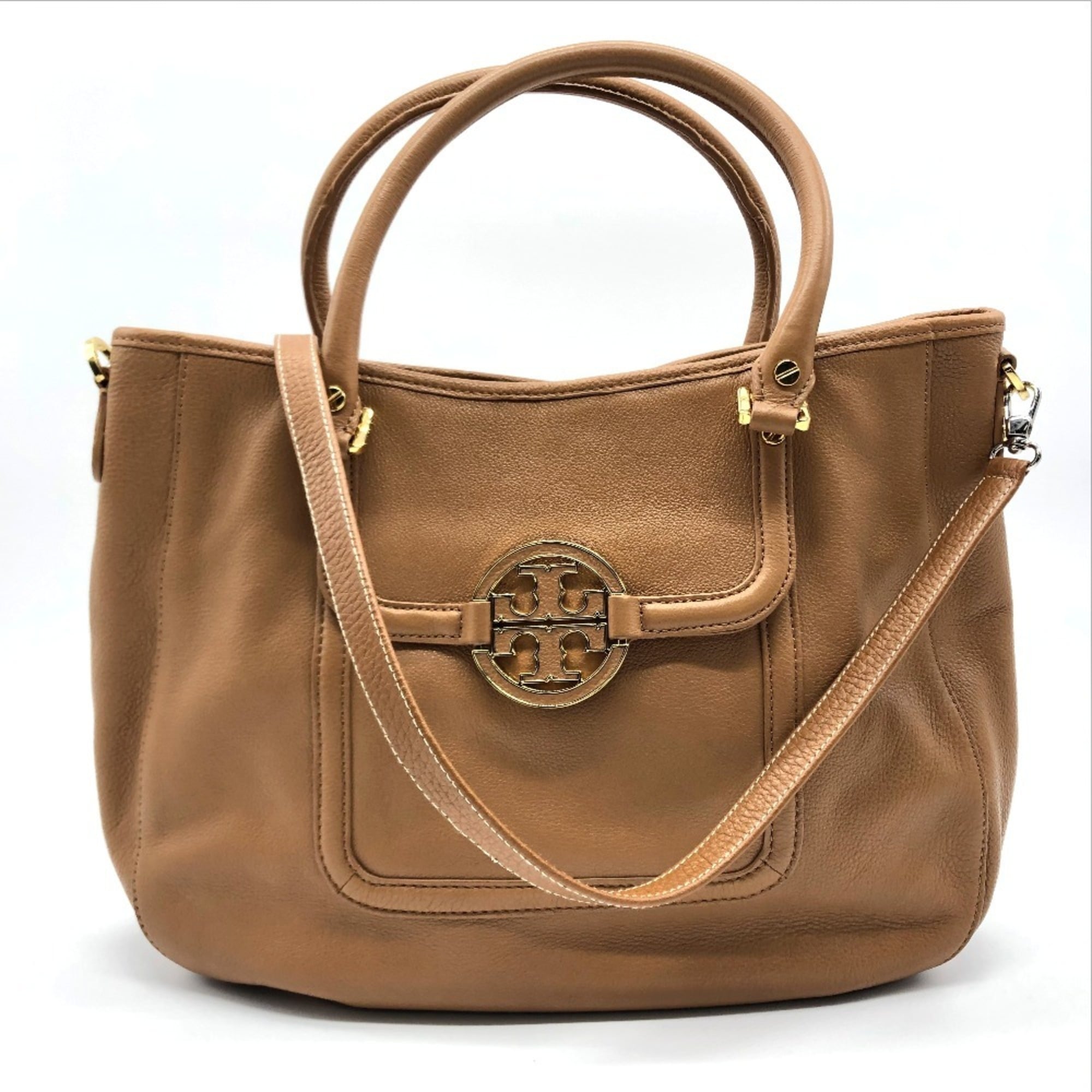 Tory Burch Brown Camel Leather Handbag Shoulder Bag Tote Bag (Pre-Owned)