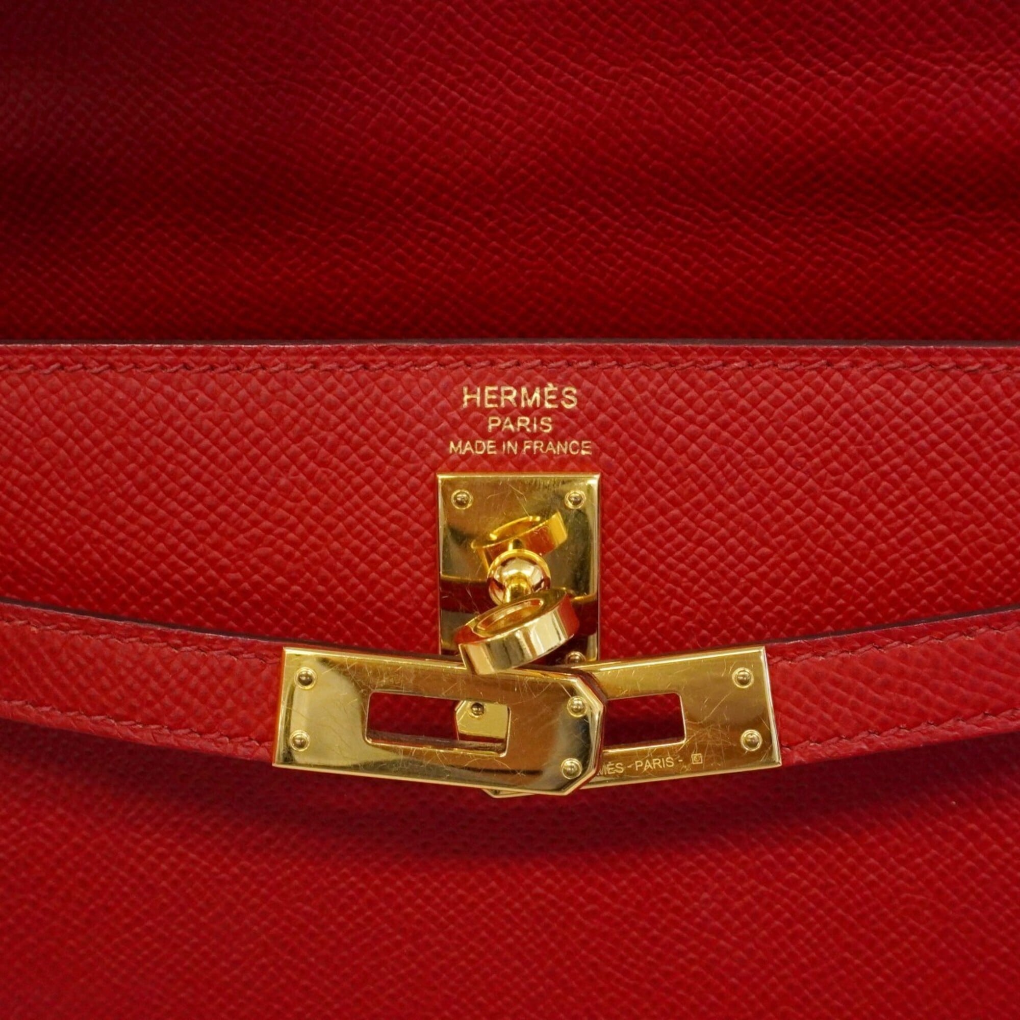 Hermes Rouge Casaque Epsom Leather Handbag (Pre-Owned)