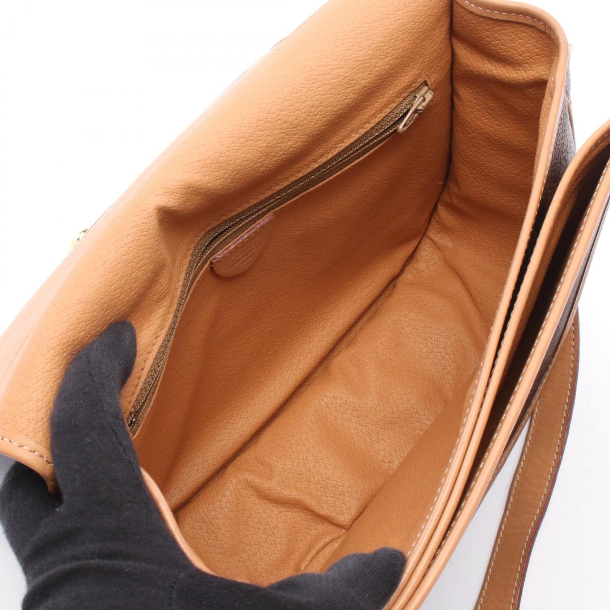 Celine Brown Coated Canvas Leather Handbag Shoulder Bag (Pre-Owned)