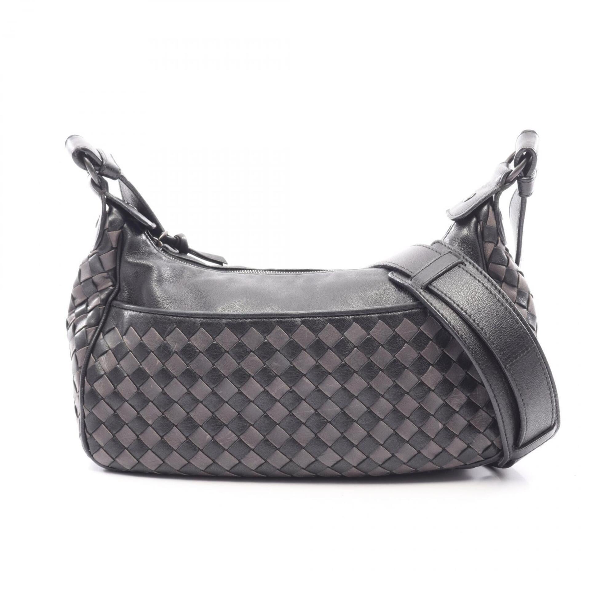 Bottega Veneta Intrecciato Black Gray Intrecciato Handbag Shoulder Bag (Pre-Owned)