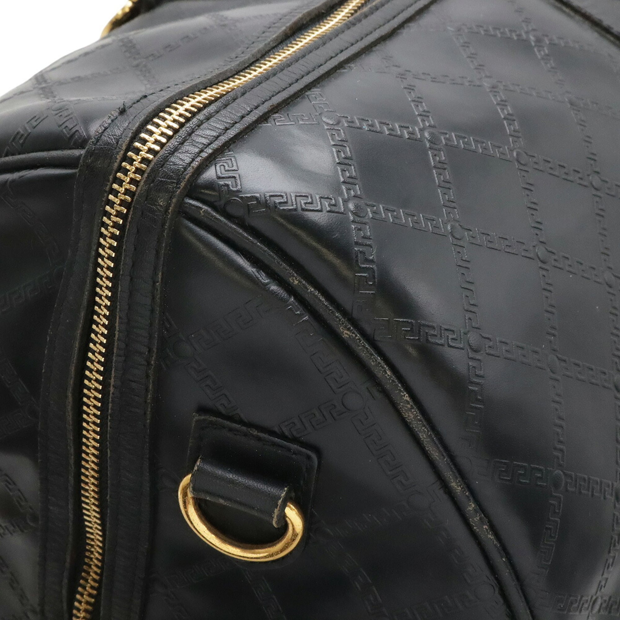 Versace Black Coated Canvas Leather Boston Bag (Pre-Owned)