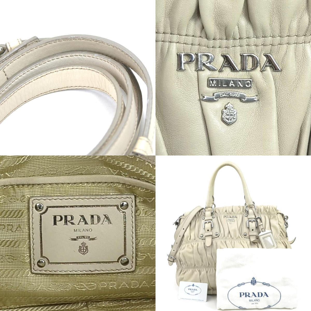 Prada Beige Leather Handbag Shoulder Bag (Pre-Owned)