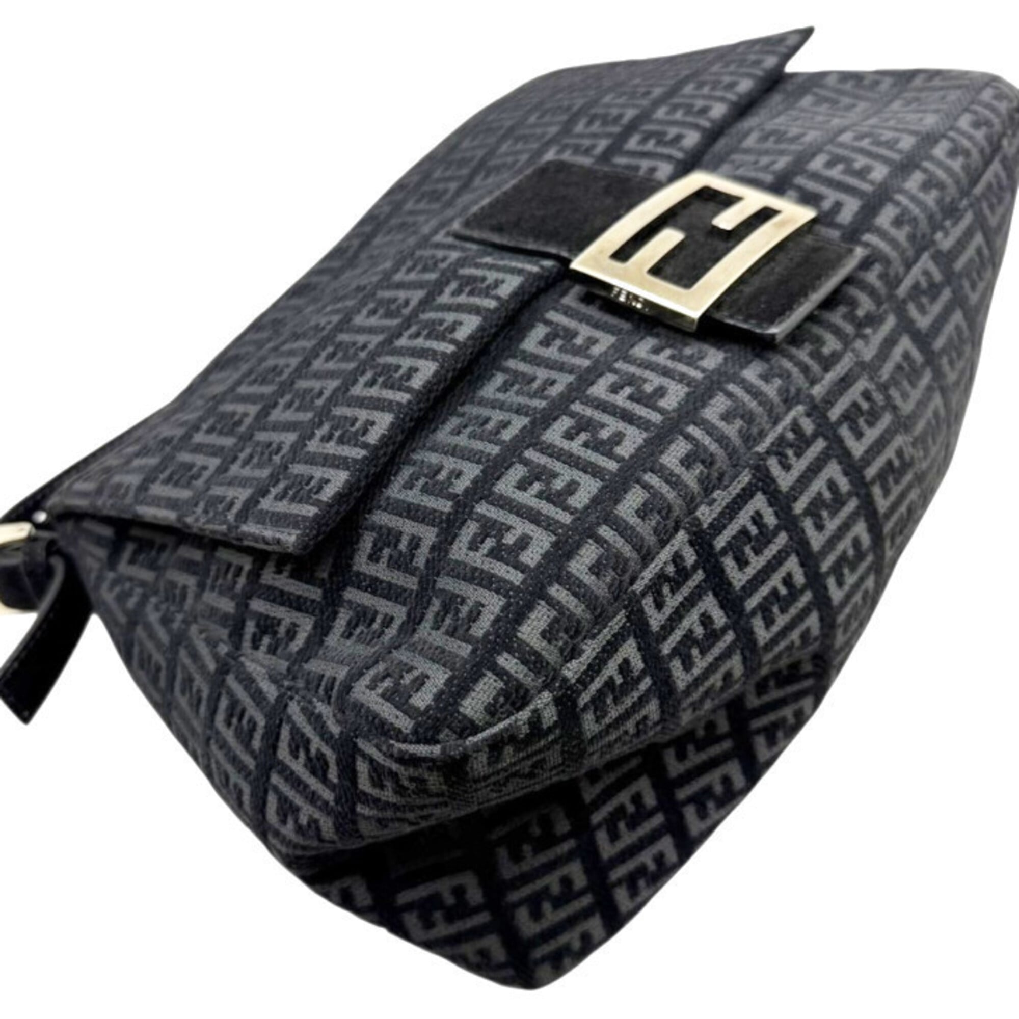 Fendi Black Canvas Suede Leather Handbag (Pre-Owned)