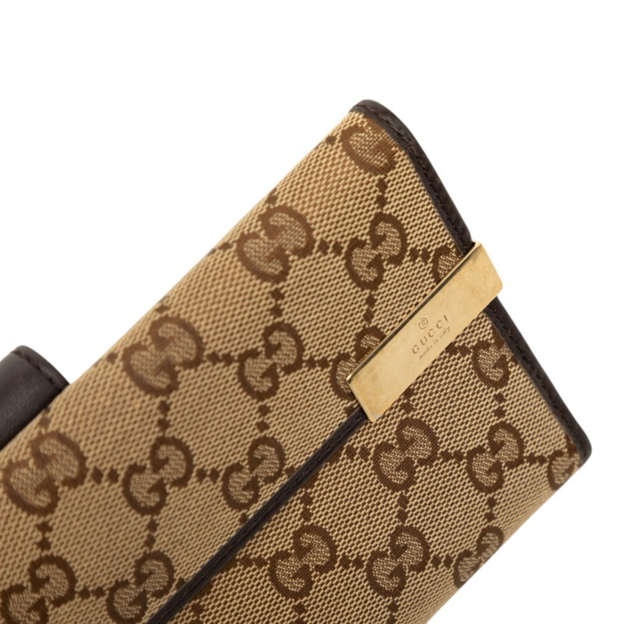 Gucci Beige Brown Canvas Leather Long Wallet (Bi-Fold) (Pre-Owned)