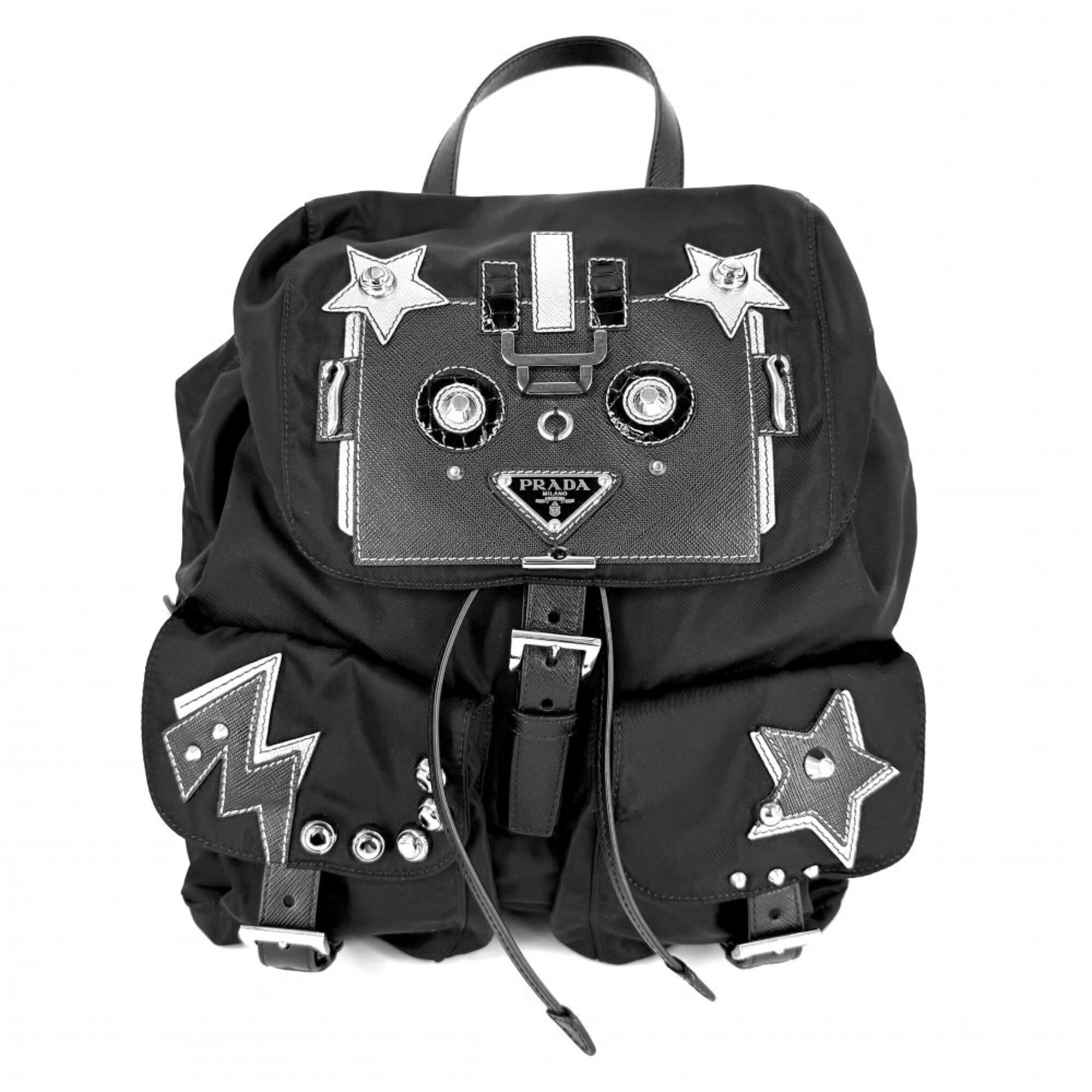 Prada Black White Nylon Leather (Pre-Owned)