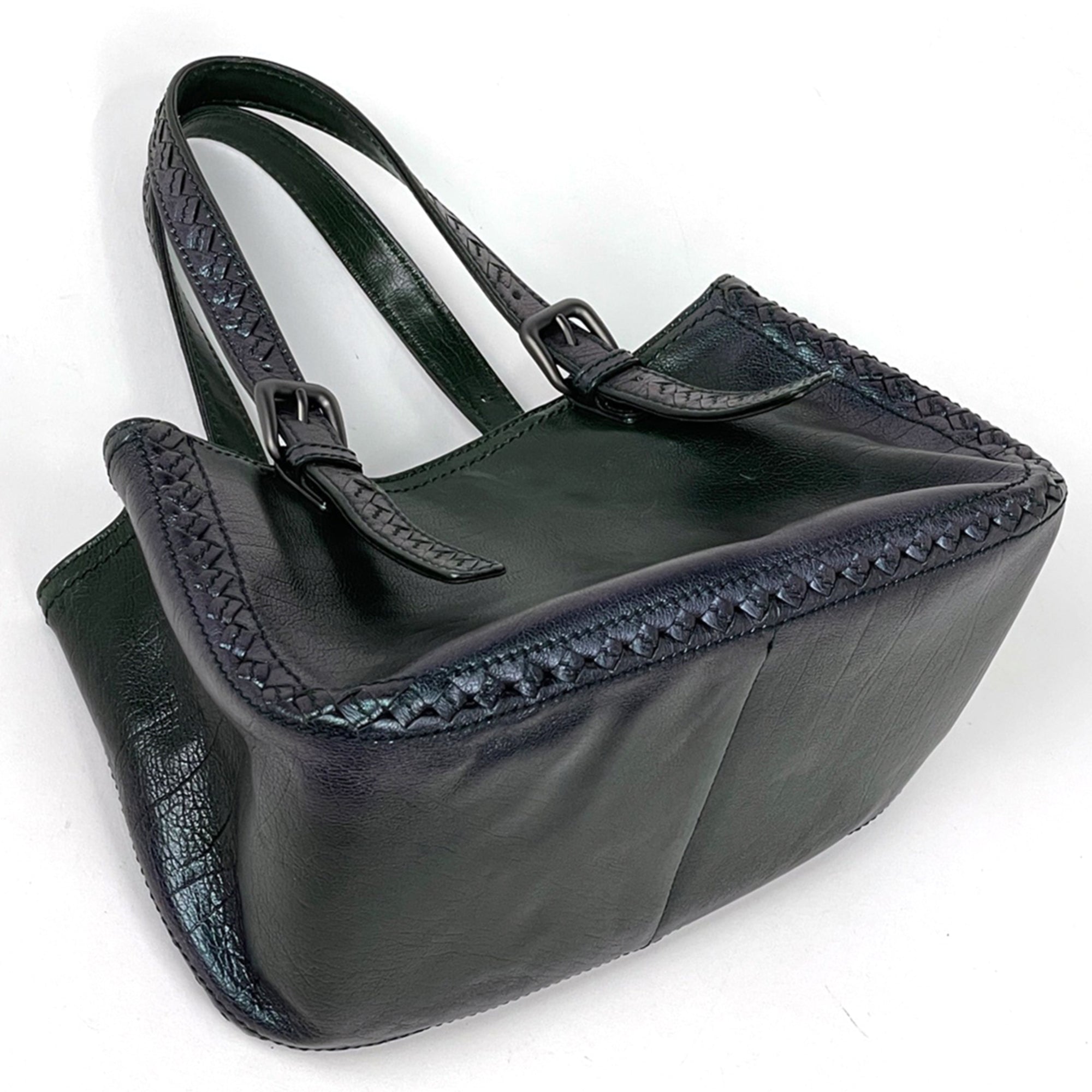 Bottega Veneta Intrecciato Green Leather Handbag (Pre-Owned)