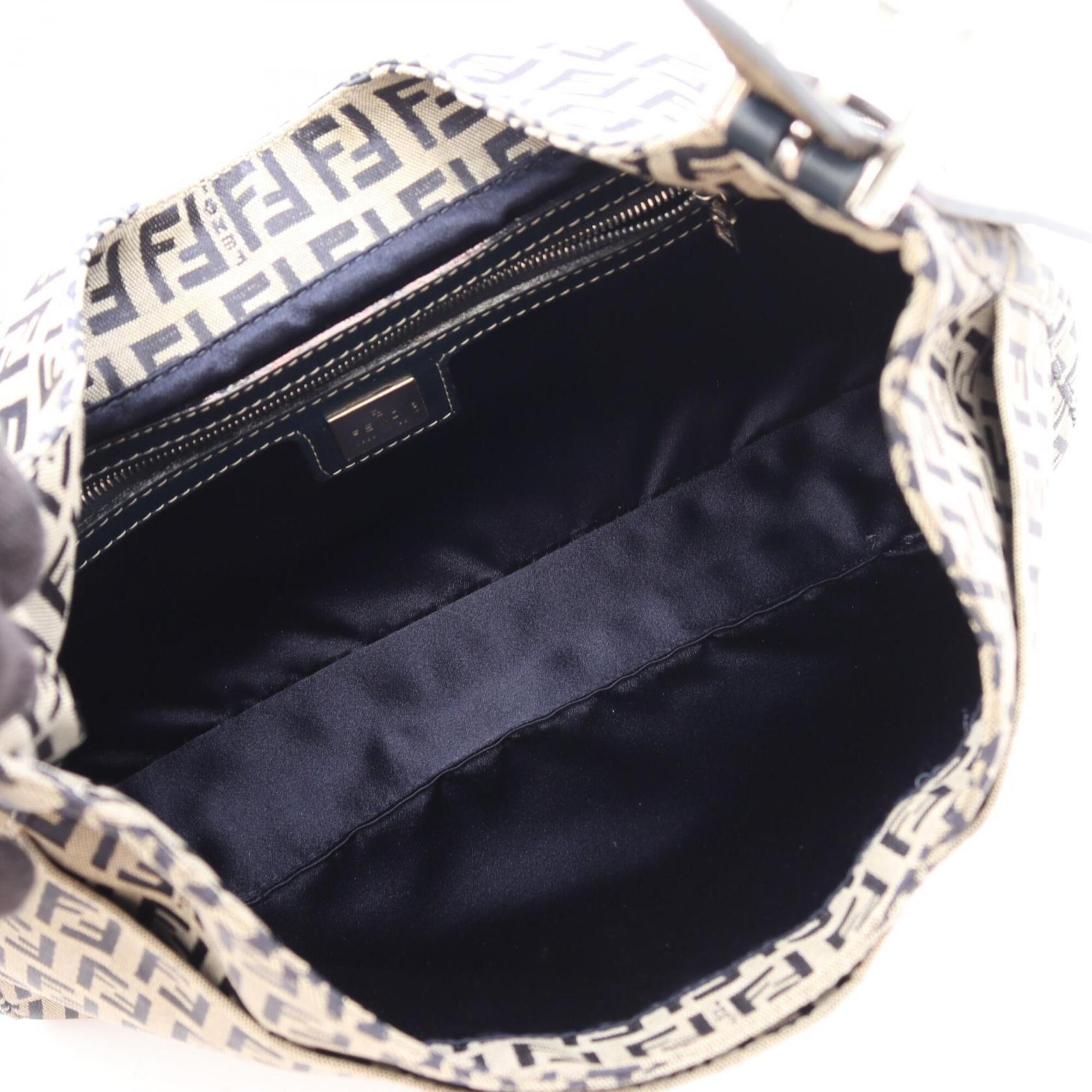 Fendi Gray Navy Canvas Leather Handbag Shoulder Bag (Pre-Owned)