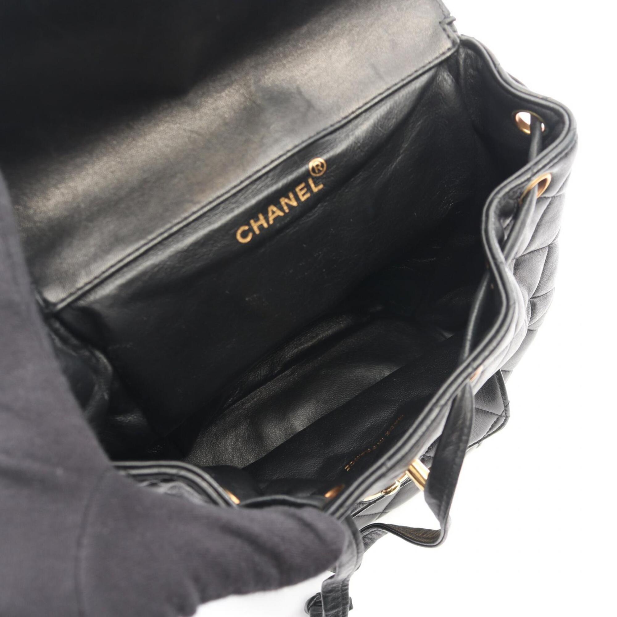 Chanel Matelasse Black Leather Backpack Handbag (Pre-Owned)