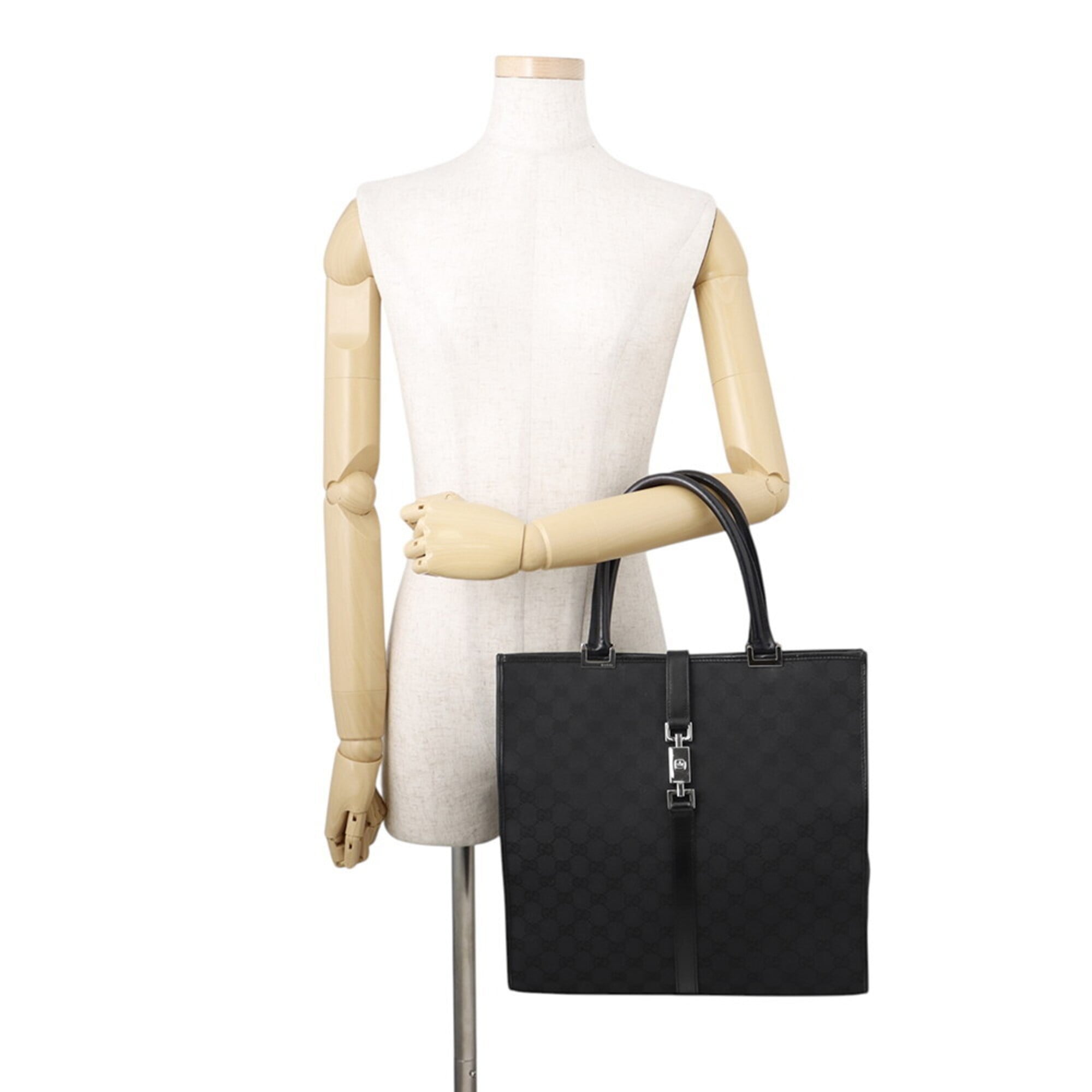 Gucci Black Canvas Leather Tote Bag (Pre-Owned)