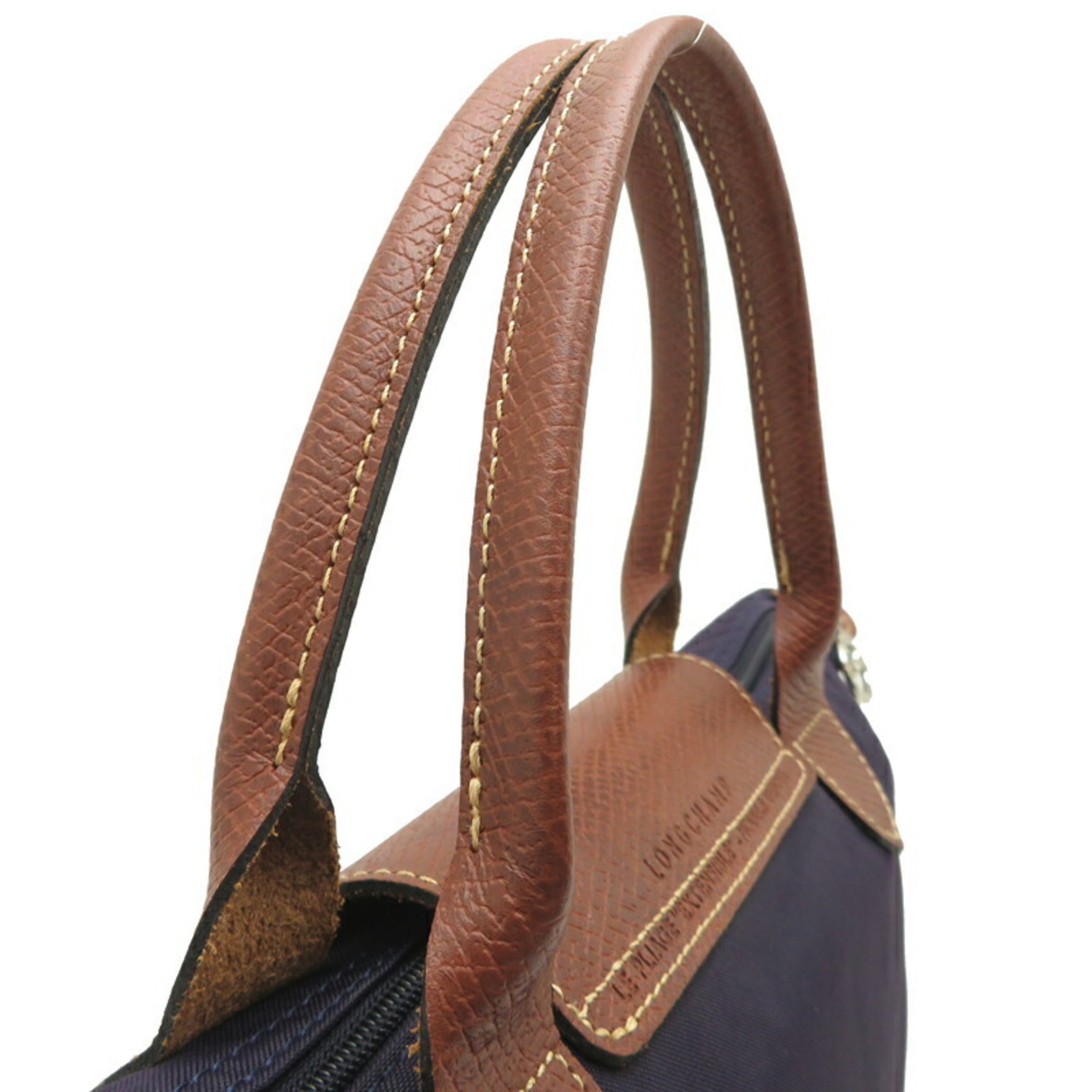 Longchamp Brown Purple Nylon Leather Handbag (Pre-Owned)
