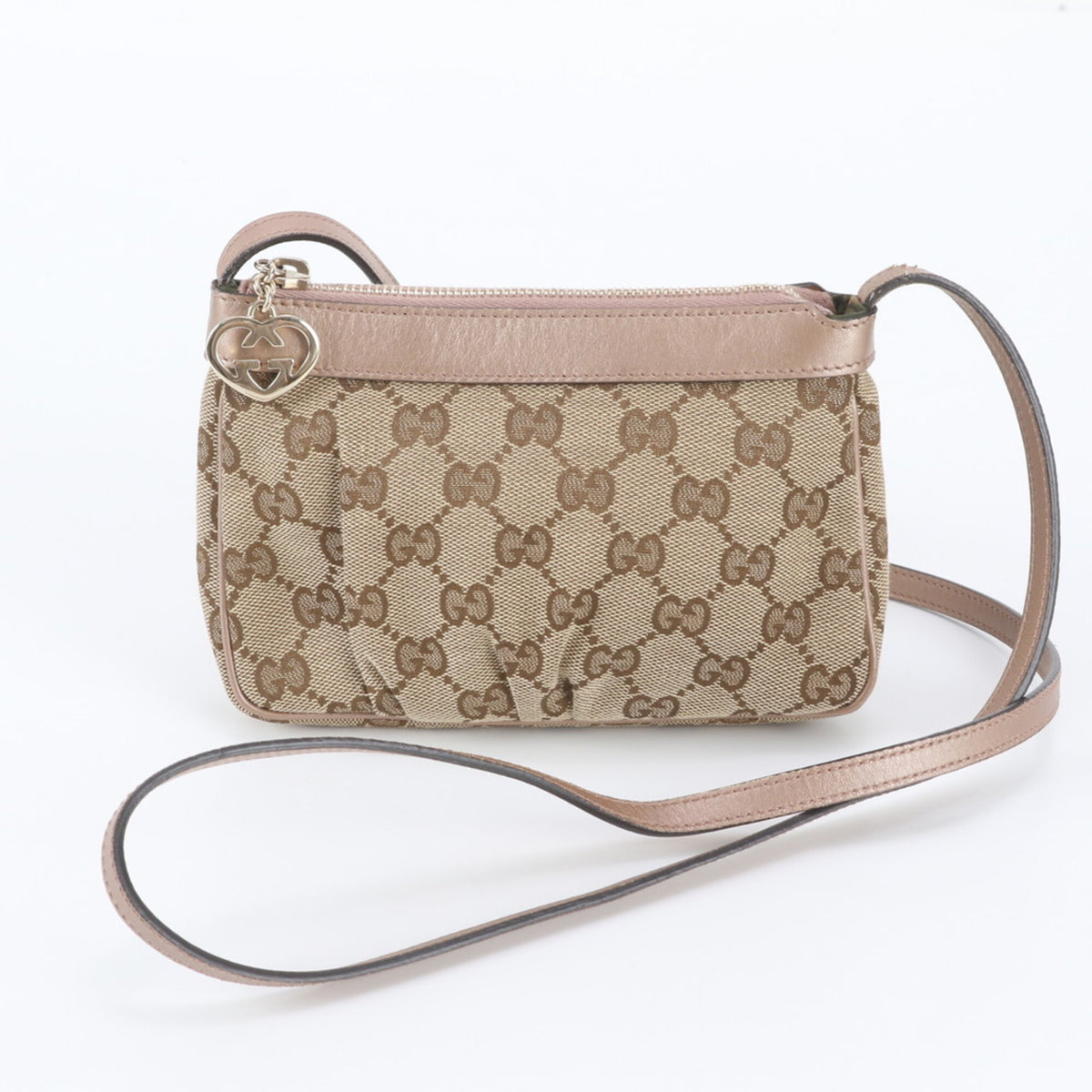 Gucci Beige Leather Canvas Crossbody Bag Shoulder Bag (Pre-Owned)