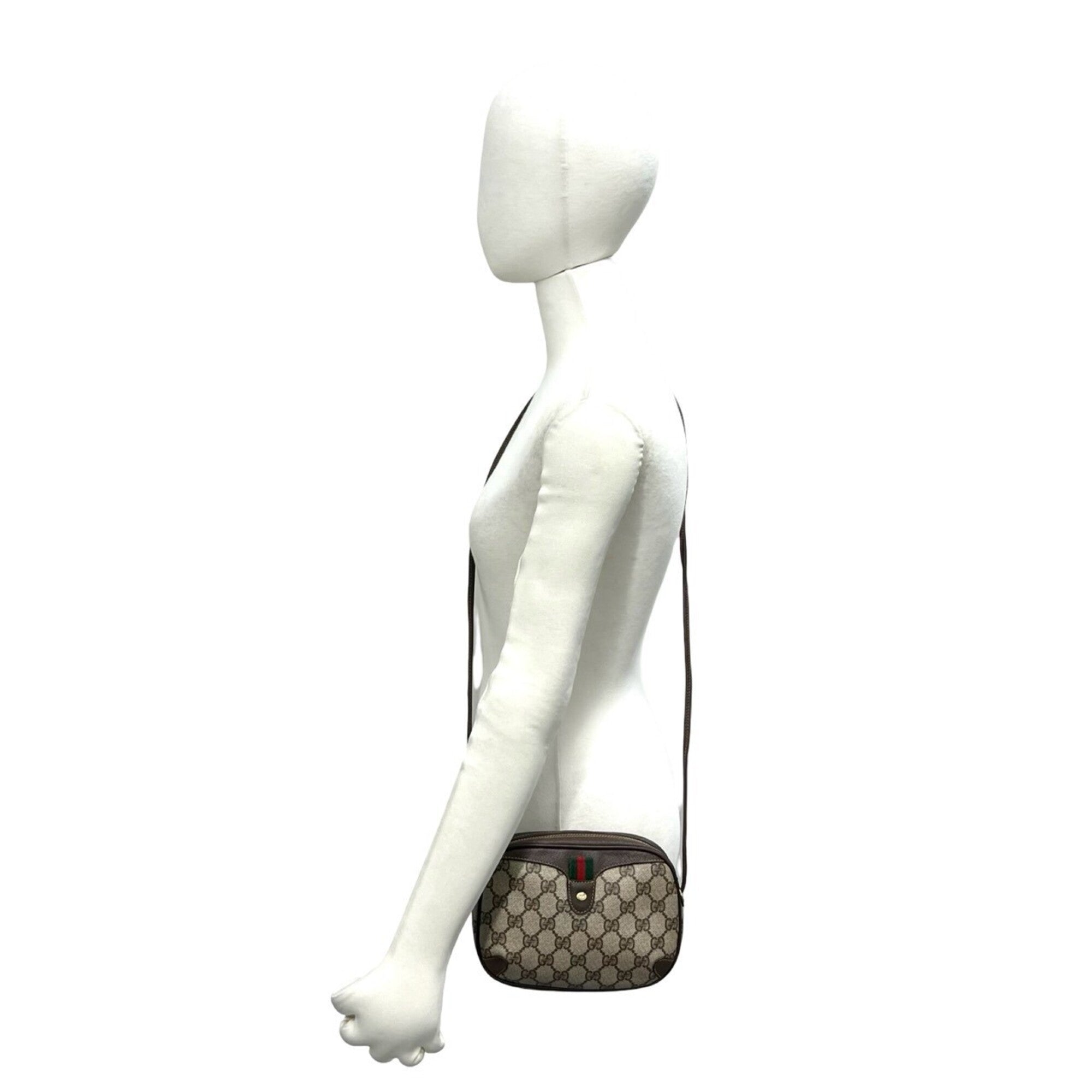 Gucci Brown Green Red Color Pvc Leather Shoulder Bag (Pre-Owned)