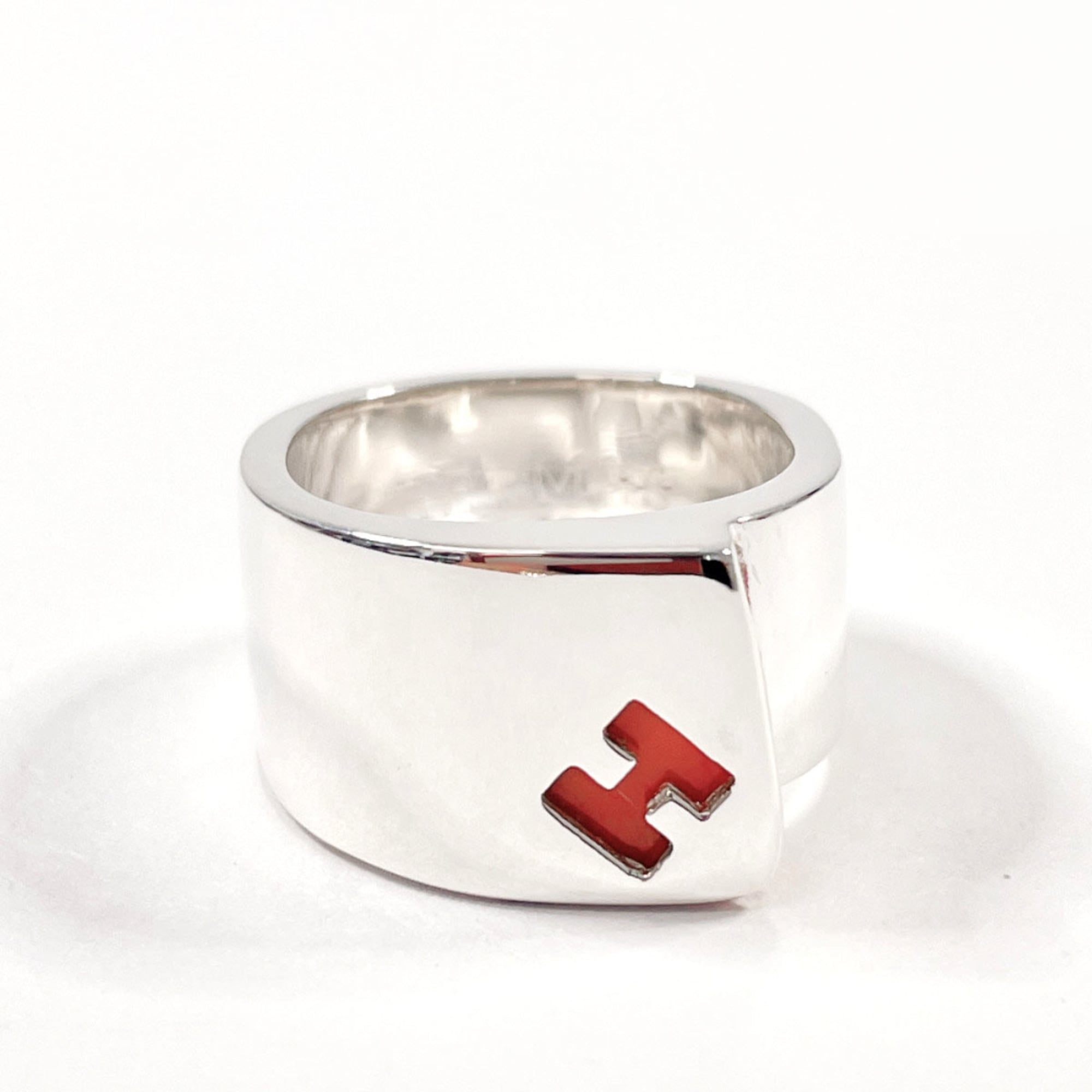 Hermes Silver Orange Silver 925 Band Ring (Pre-Owned)