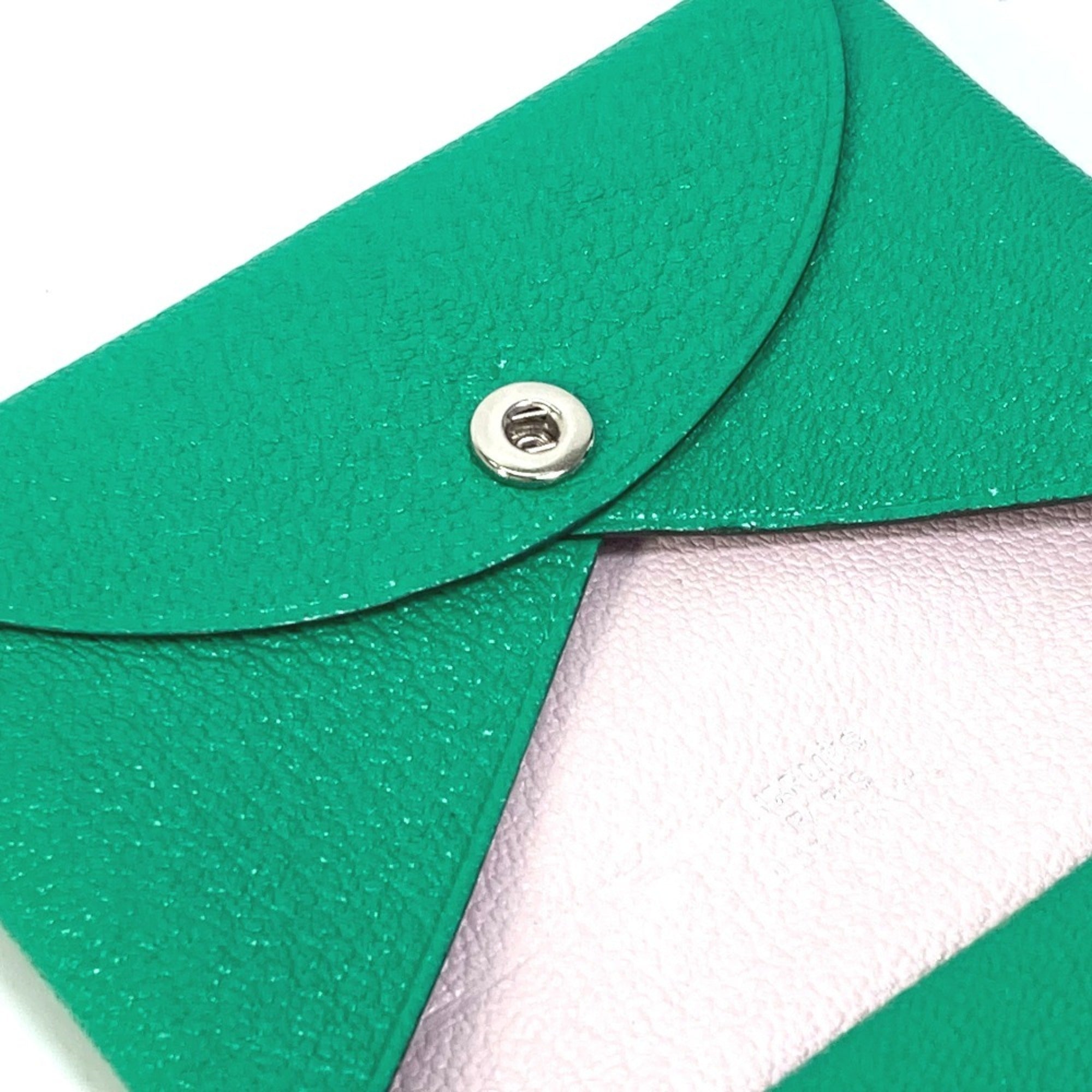 Hermes Bicolor Green Mint Green Pink Chevre Leather Coin Purse/Coin Case (Pre-Owned)