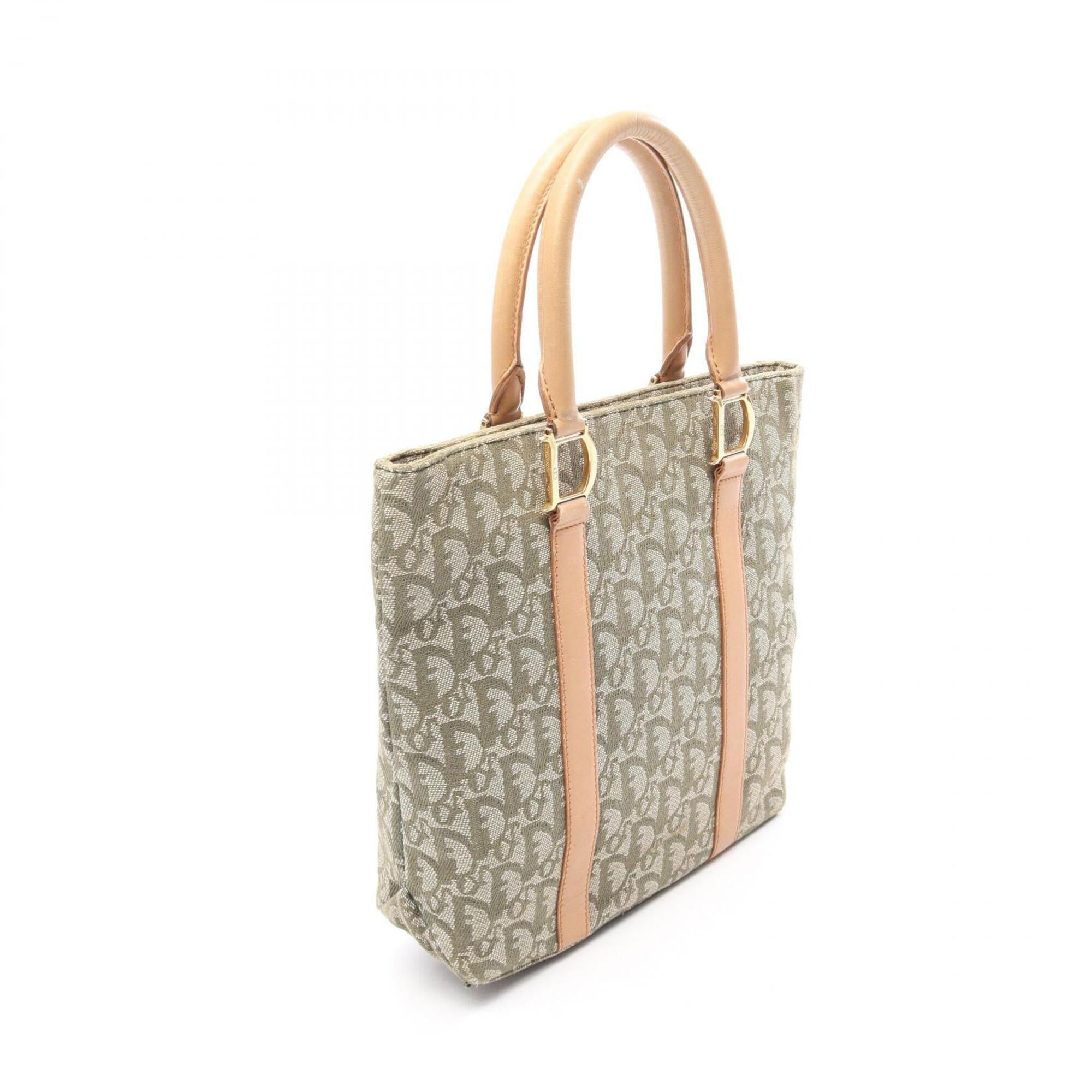 Christian Dior Beige Khaki Canvas Leather Handbag Tote Bag (Pre-Owned)
