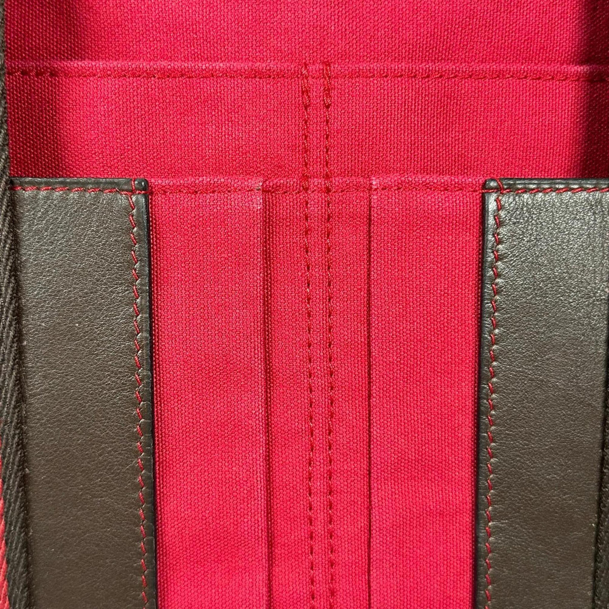 Hermes Black Brown Red Color Canvas Leather Handbag (Pre-Owned)
