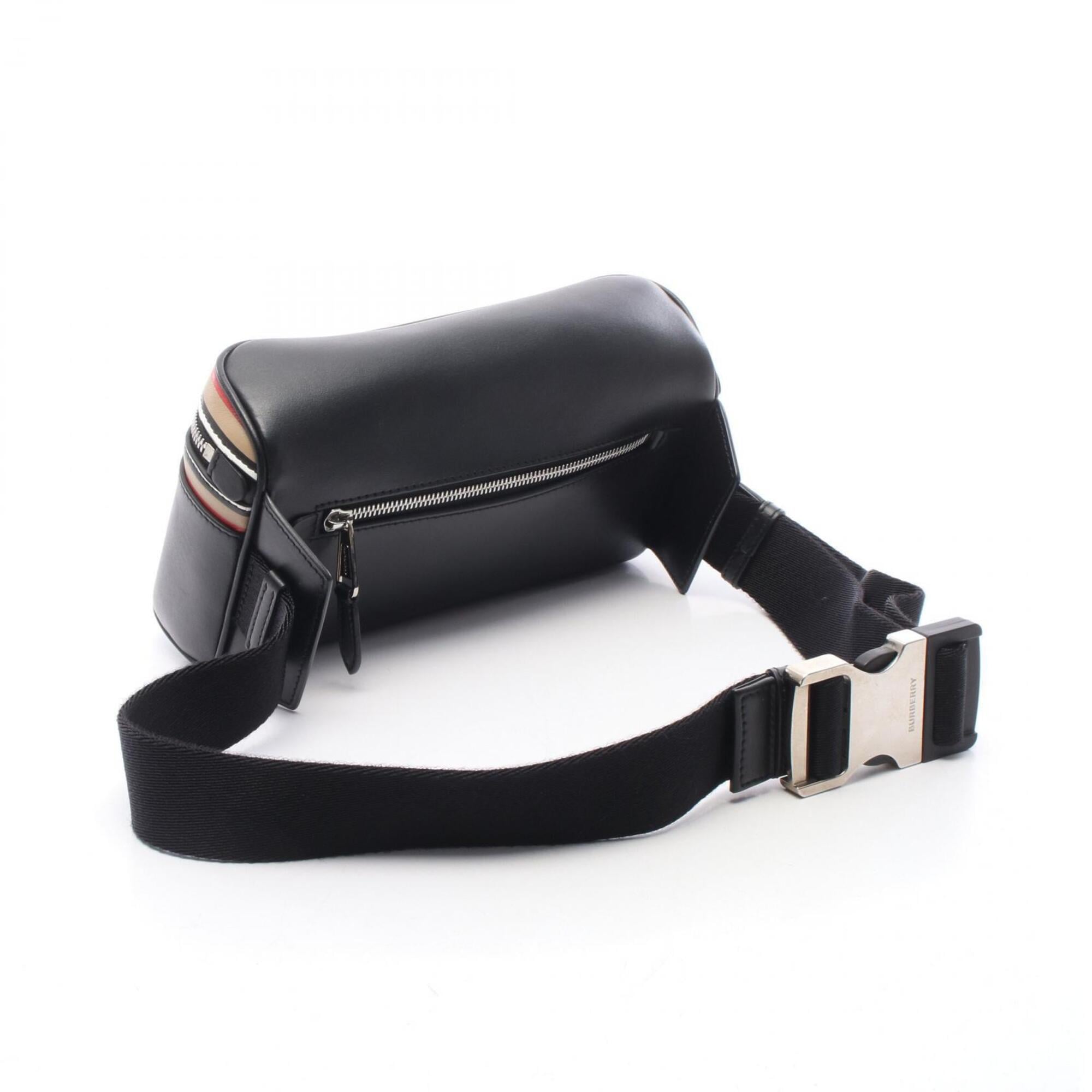 Burberry Beige Black Multi-Color Leather Fanny Pack Handbag (Pre-Owned)
