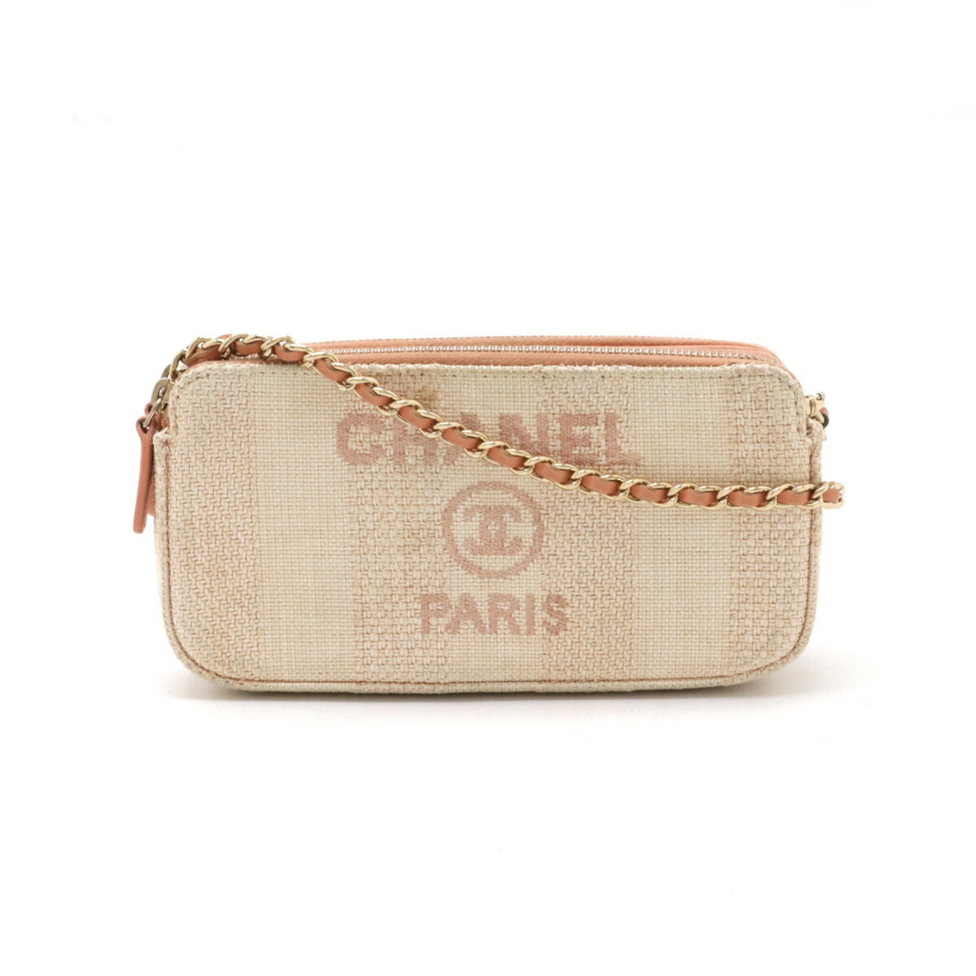 Chanel Coral Pink Canvas Leather Clutch Bag Shoulder Bag (Pre-Owned)