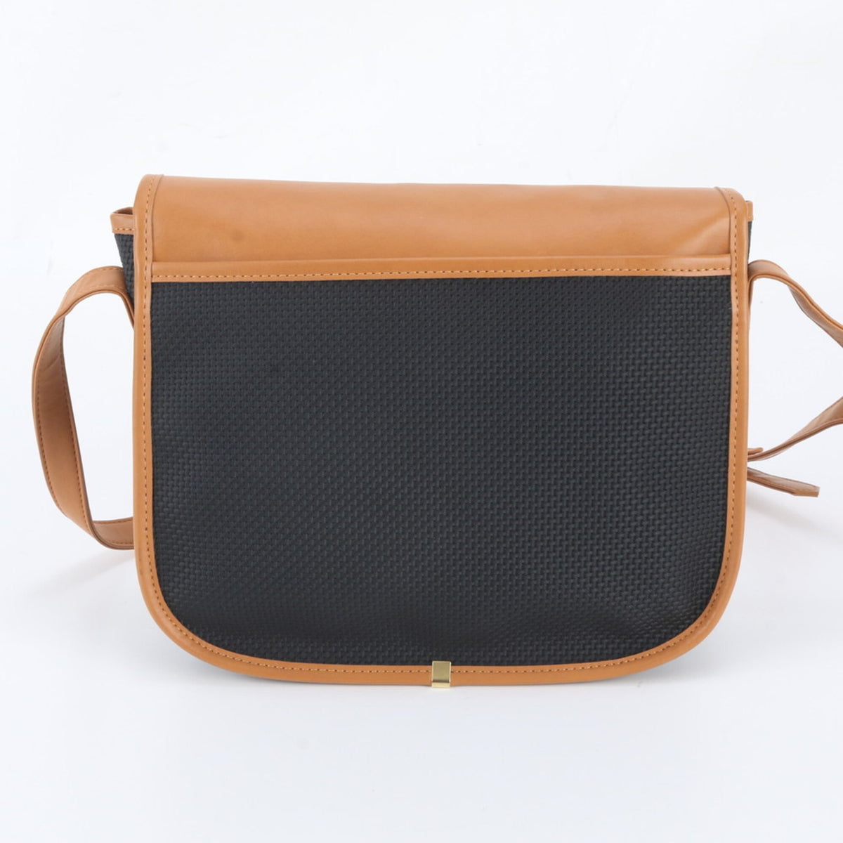 Yves Saint Laurent Black Brown Leather Canvas Crossbody Bag Shoulder Bag (Pre-Owned)