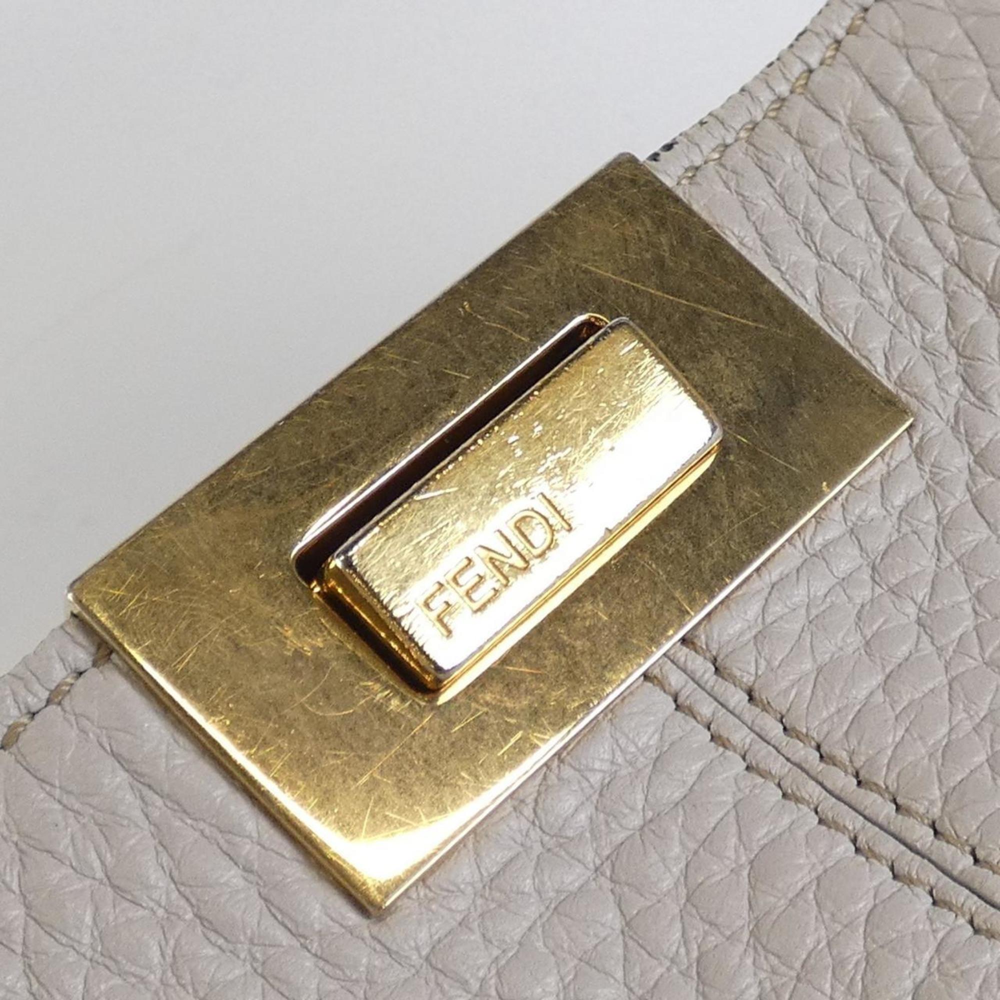 Fendi Beige Ivory Off-White Leather Handbag (Pre-Owned)