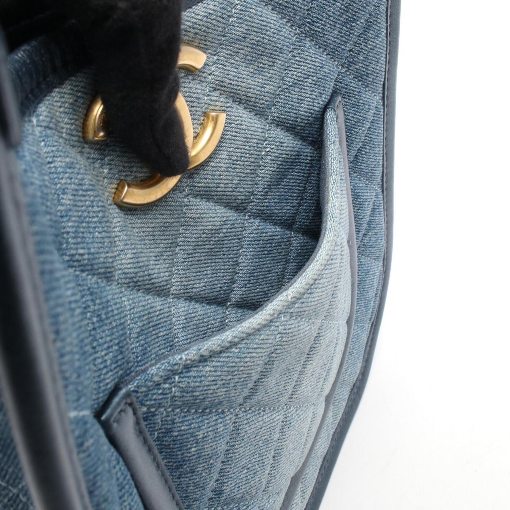 Chanel Blue Denim Leather Handbag Shoulder Bag (Pre-Owned)