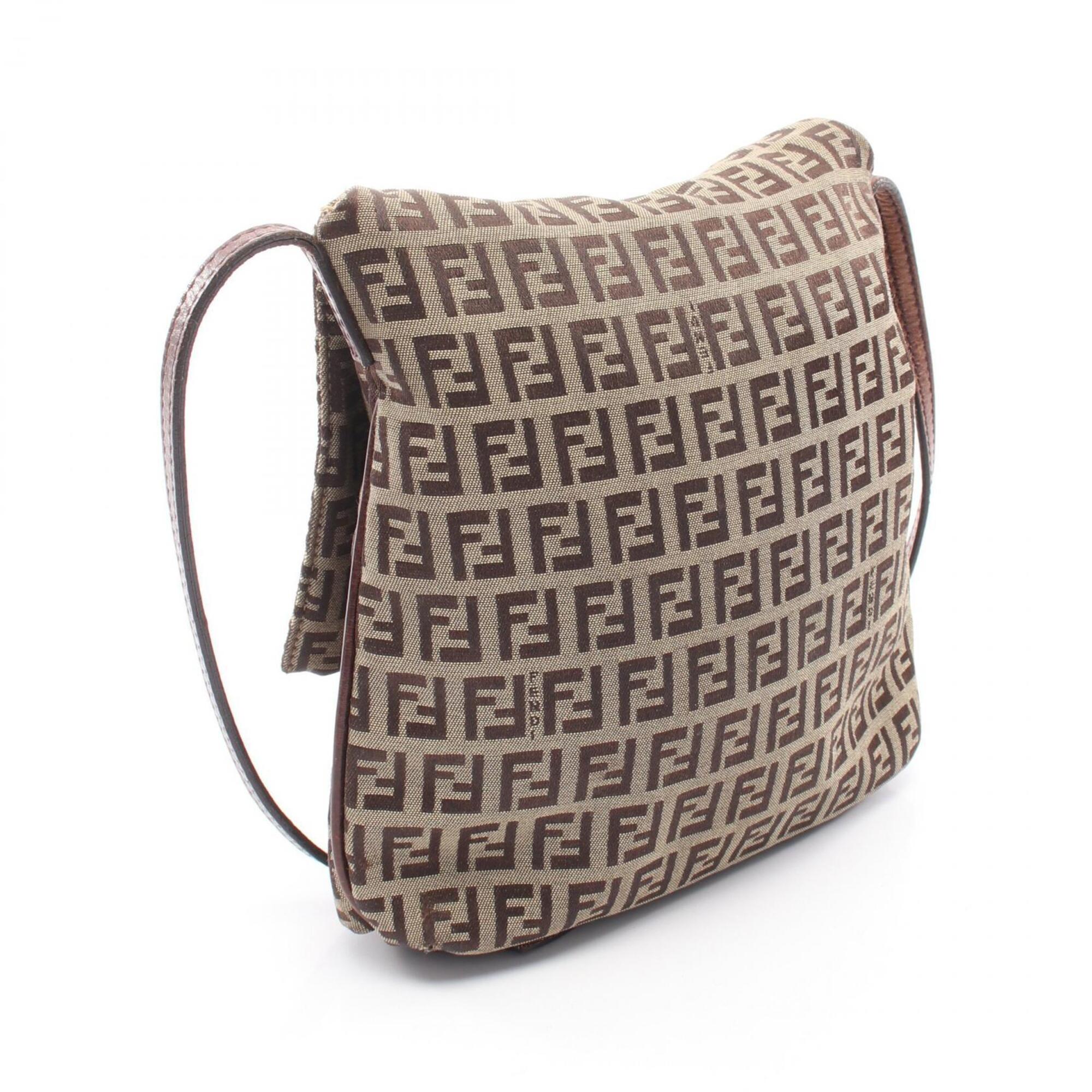 Fendi Beige Brown Canvas Leather Handbag Shoulder Bag (Pre-Owned)
