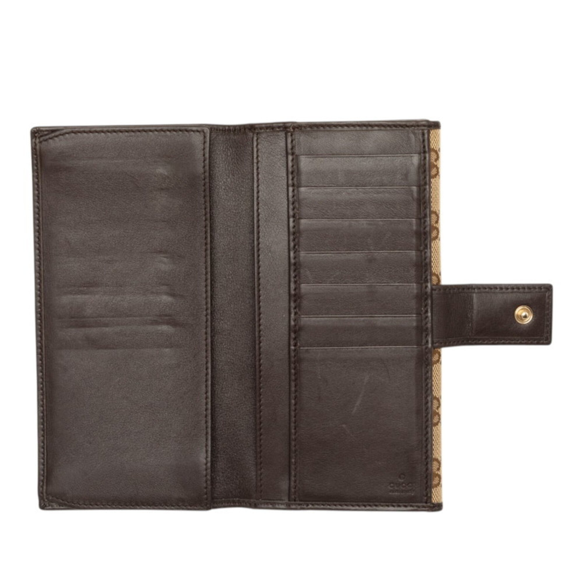 Gucci Beige Brown Canvas Leather Long Wallet (Bi-Fold) (Pre-Owned)