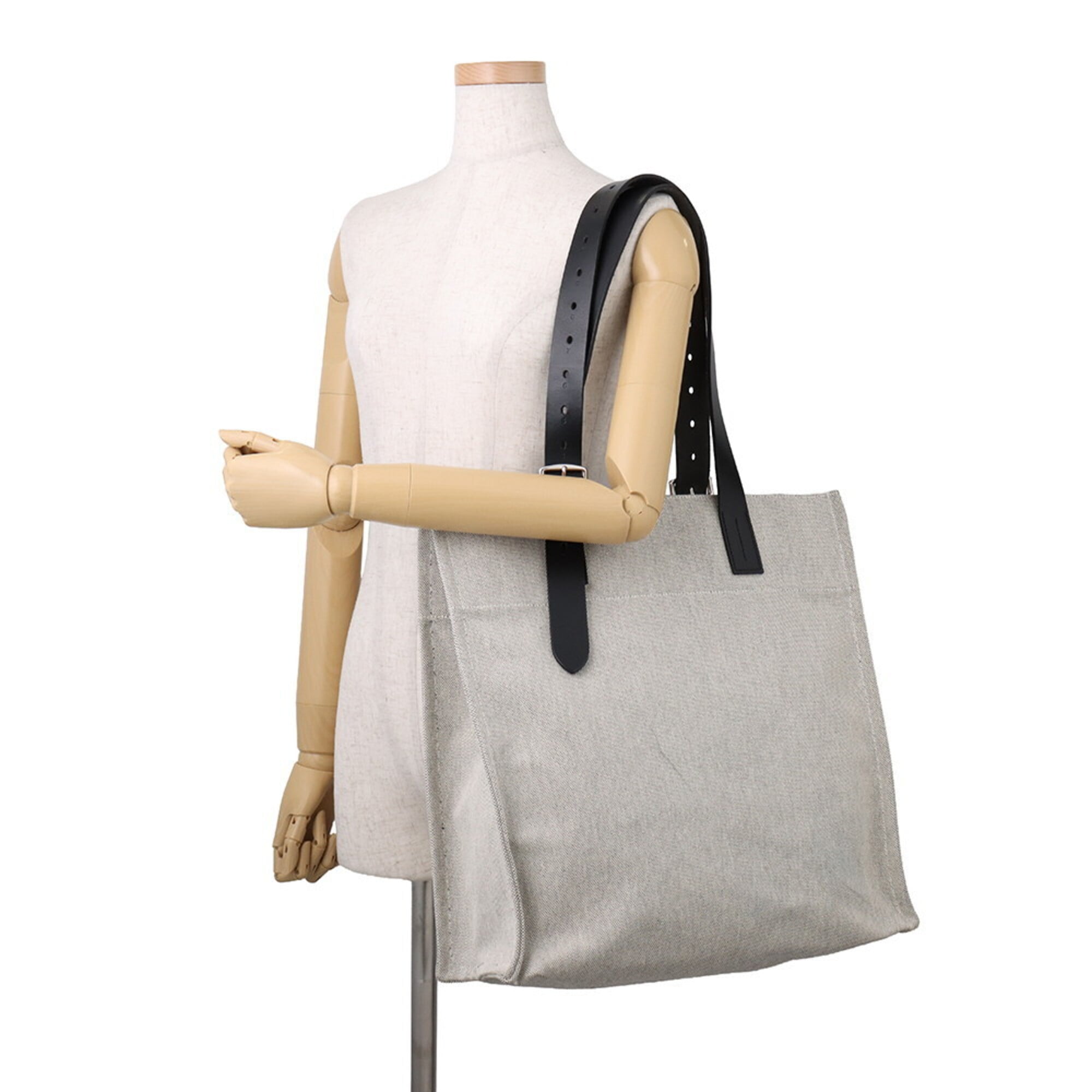 Hermes Black Ecru Toile H Vache Leather Handbag Tote Bag (Pre-Owned)