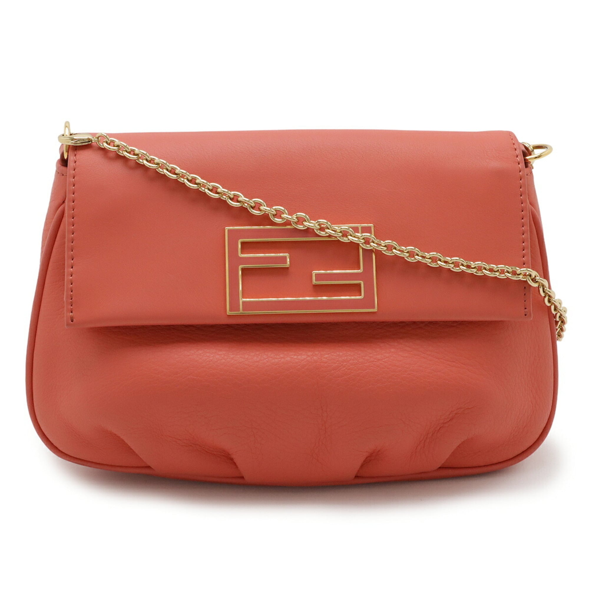 Fendi Coral Pink Leather Clutch Bag Pochette Shoulder Bag (Pre-Owned)