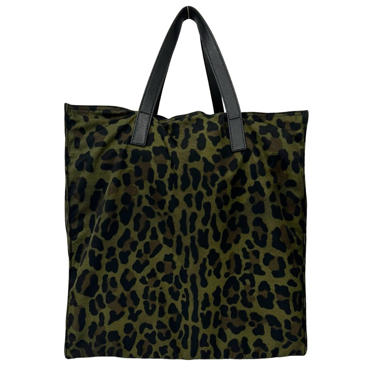 Prada Black Green Nylon Leather Shoulder Bag Tote Bag (Pre-Owned)