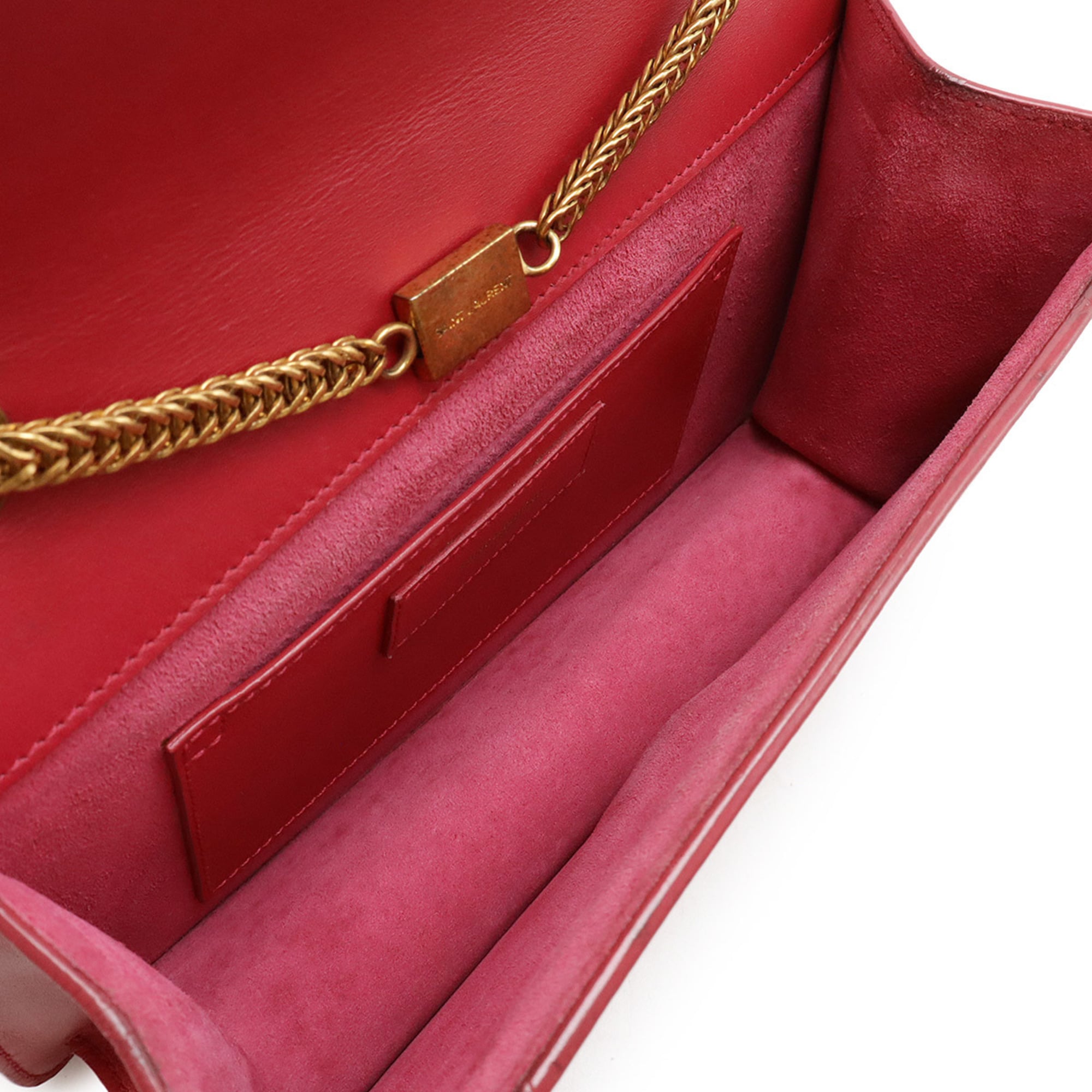 Yves Saint Laurent Red Color Leather Pochette Shoulder Bag (Pre-Owned)