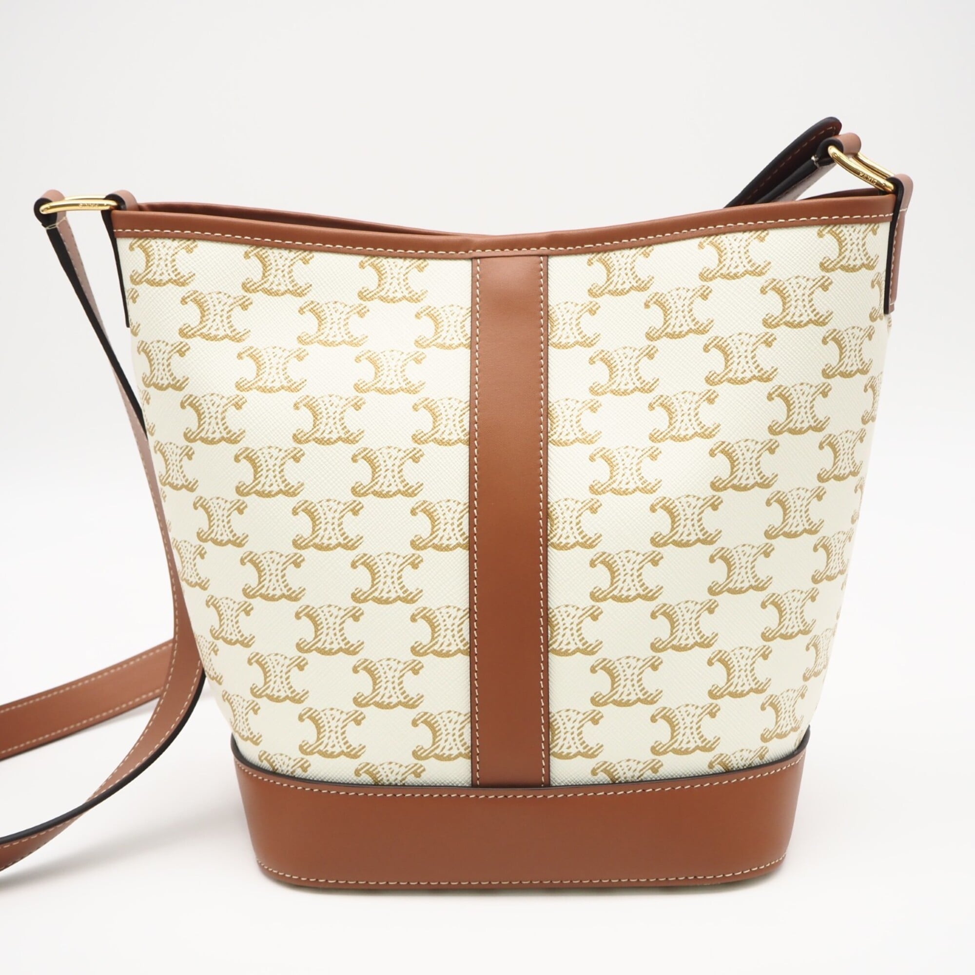 Celine Beige White Coated Canvas Leather Shoulder Bag (Pre-Owned)