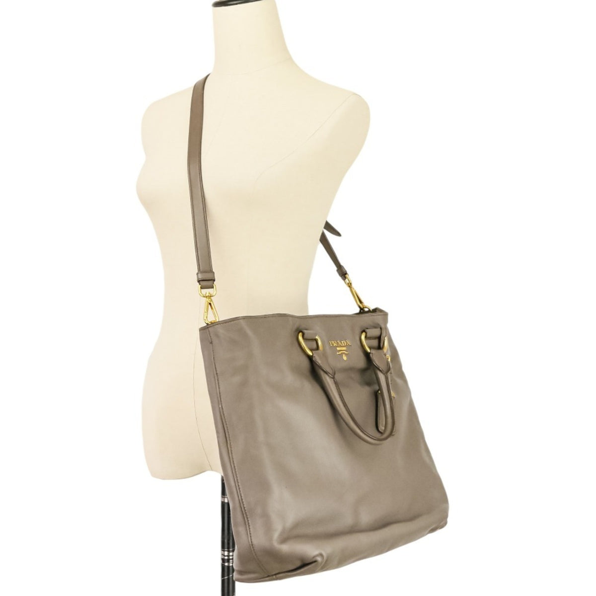 Prada Grayish Leather Shoulder Bag Tote Bag (Pre-Owned)