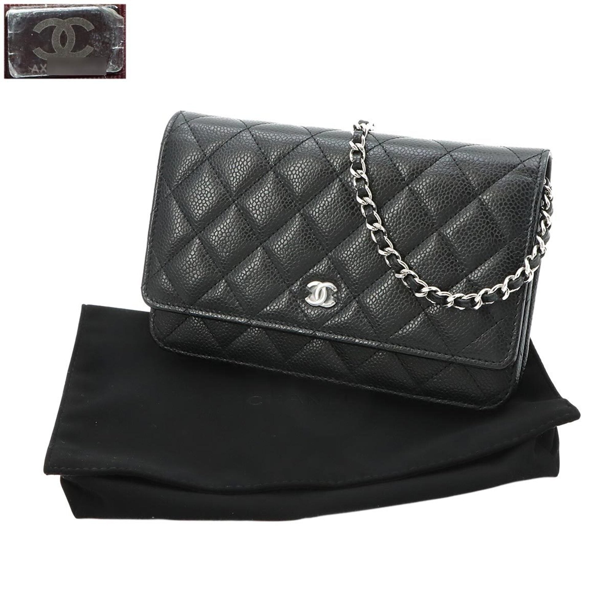 Chanel Black Grained Calfskin Chain/Shoulder Wallet (Pre-Owned)