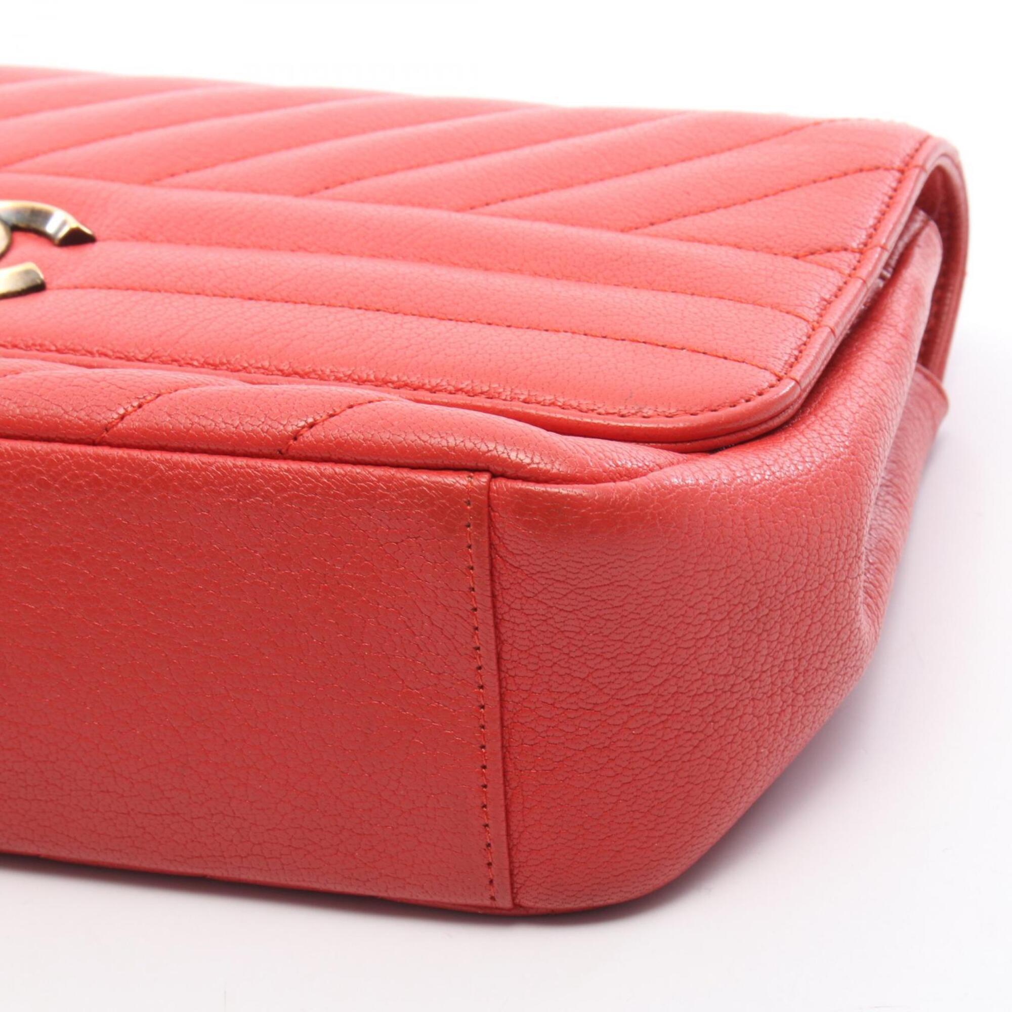 Chanel Red Color Leather Handbag Shoulder Bag (Pre-Owned)
