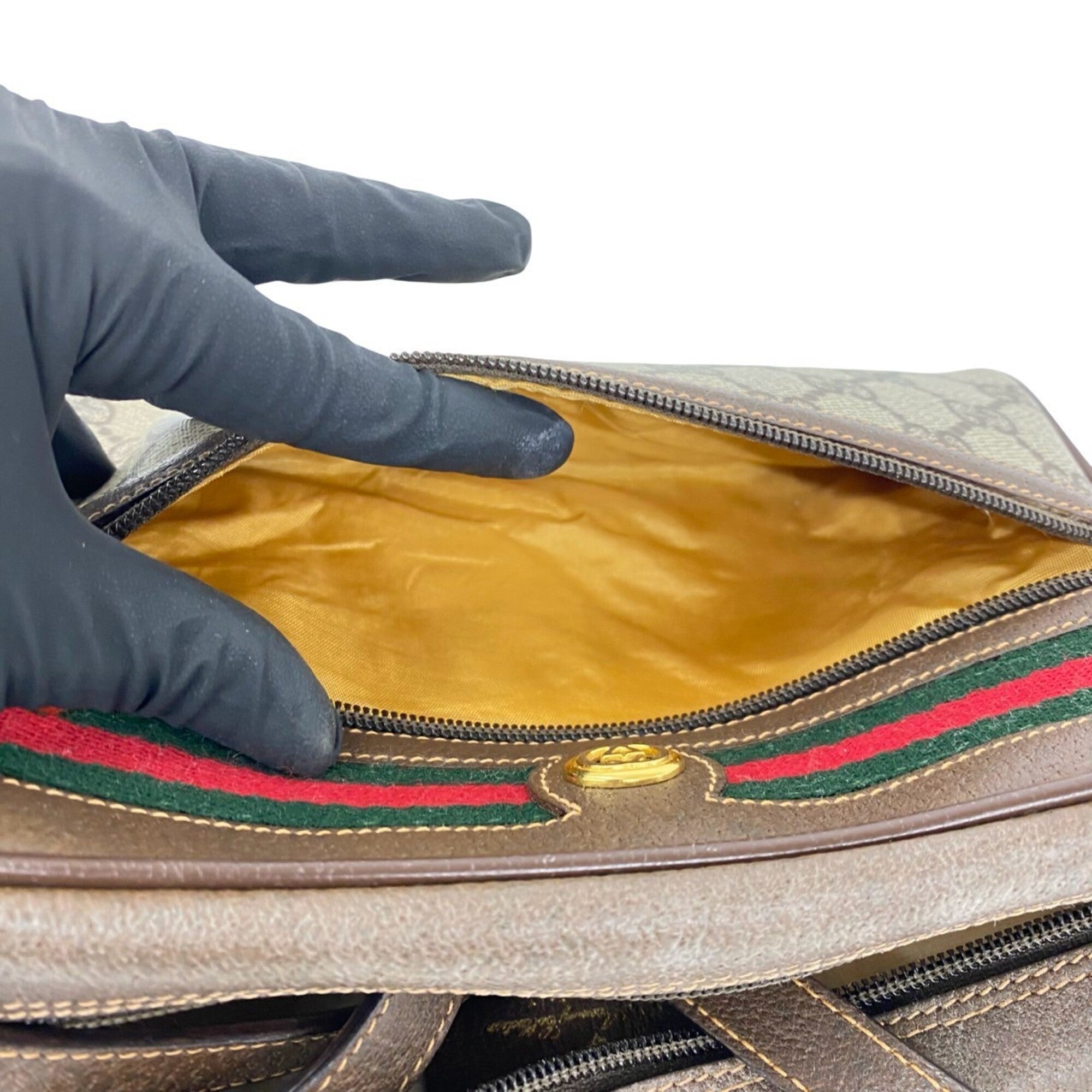 Gucci Brown Green Red Color Leather Pvc Shoulder Bag (Pre-Owned)