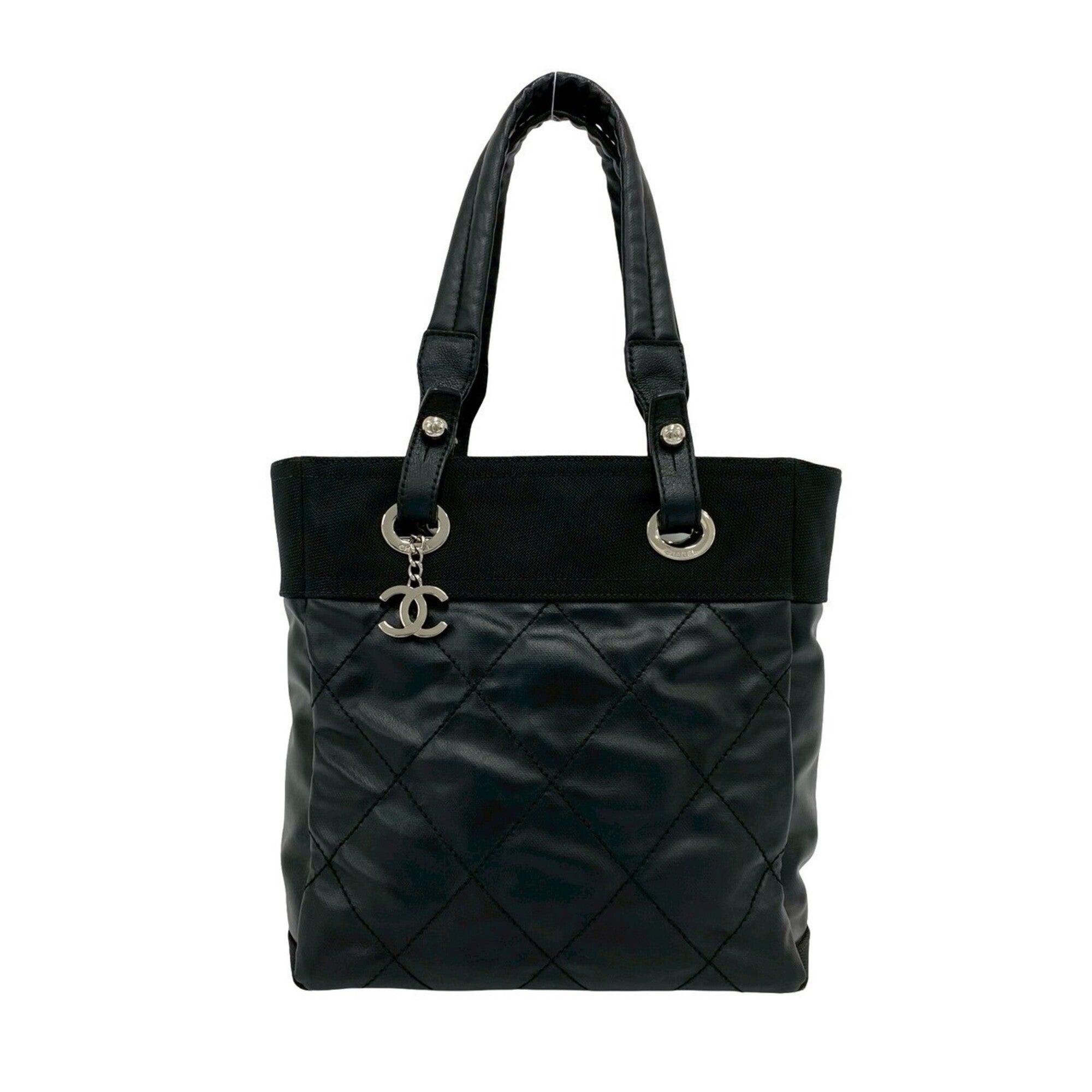 Chanel Black Leather Pvc Handbag Tote Bag (Pre-Owned)