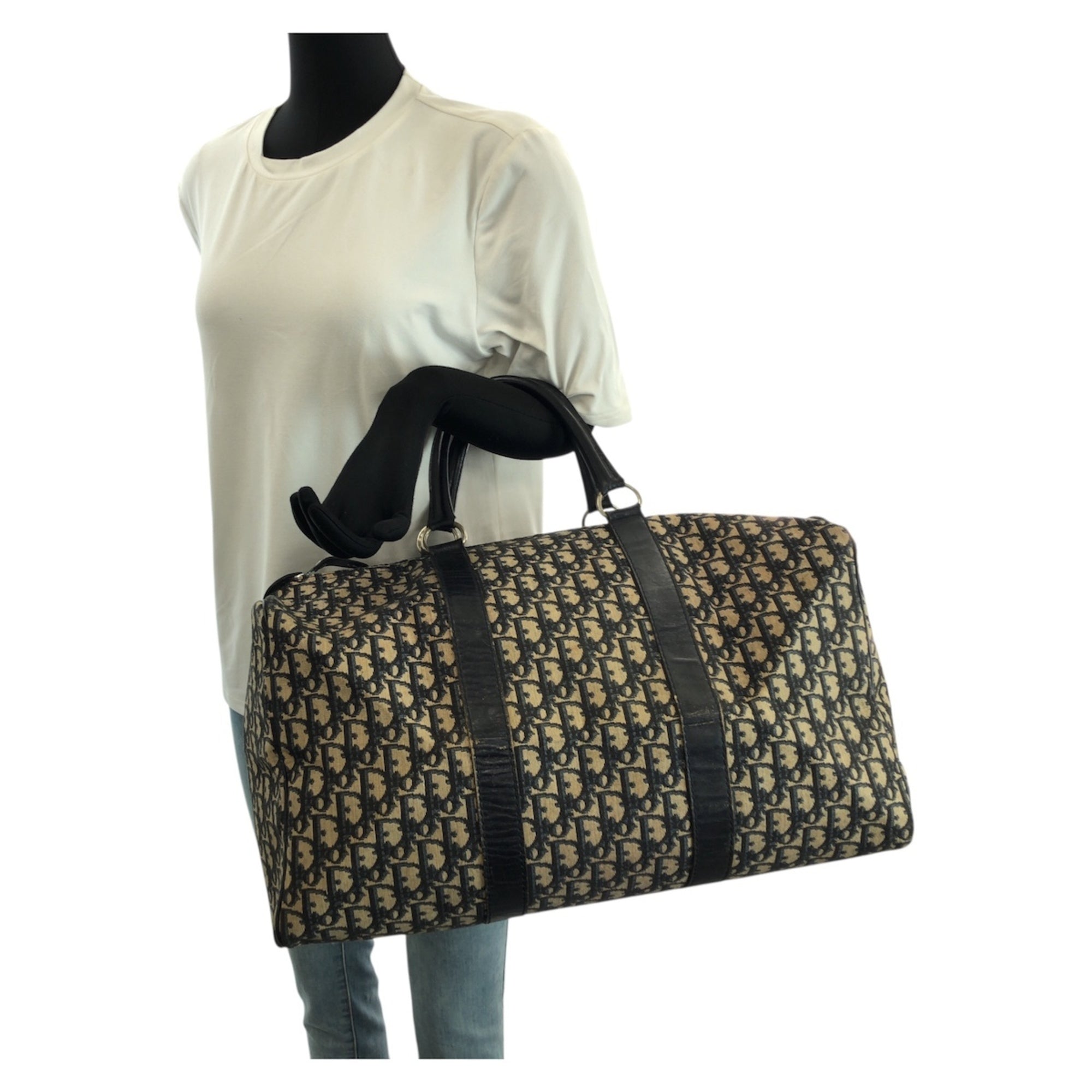 Christian Dior Navy Canvas Leather Boston Bag (Pre-Owned)