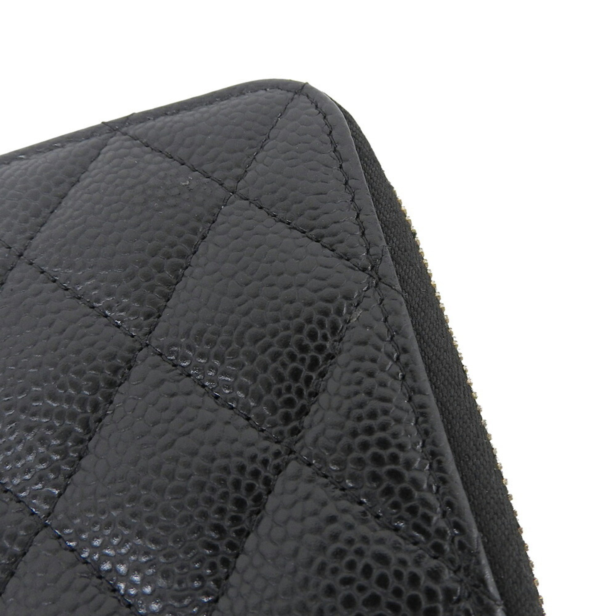Chanel Black Grained Calfskin Long Wallet (Bi-Fold) (Pre-Owned)