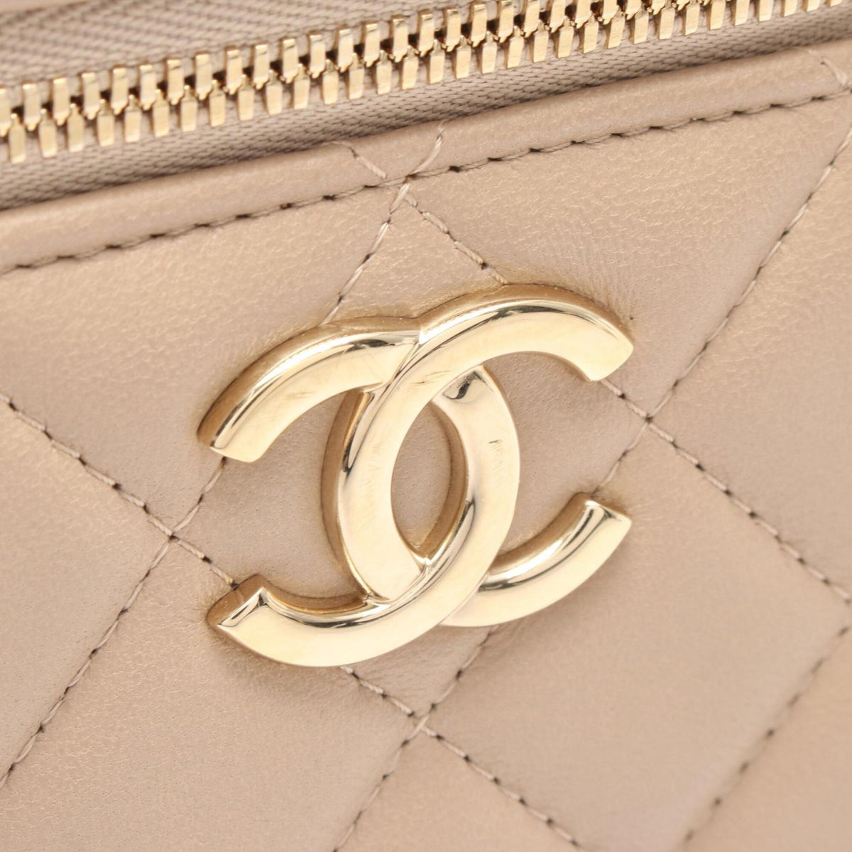 Chanel Beige Leather Handbag Shoulder Bag Vanity Bag (Pre-Owned)