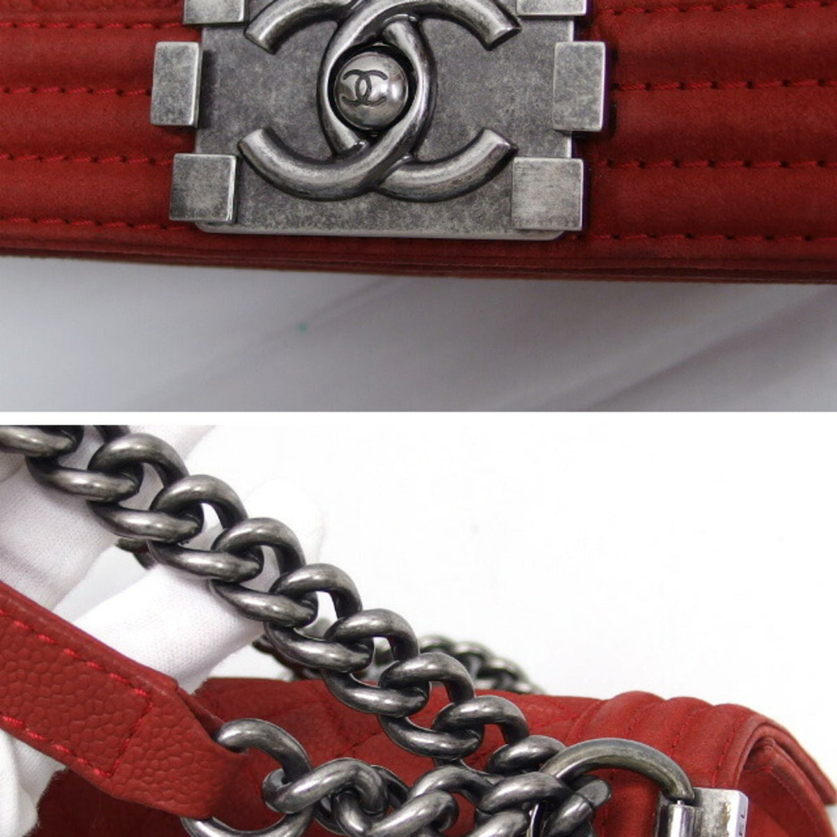 Chanel Red Color Grained Calfskin Shoulder Bag (Pre-Owned)