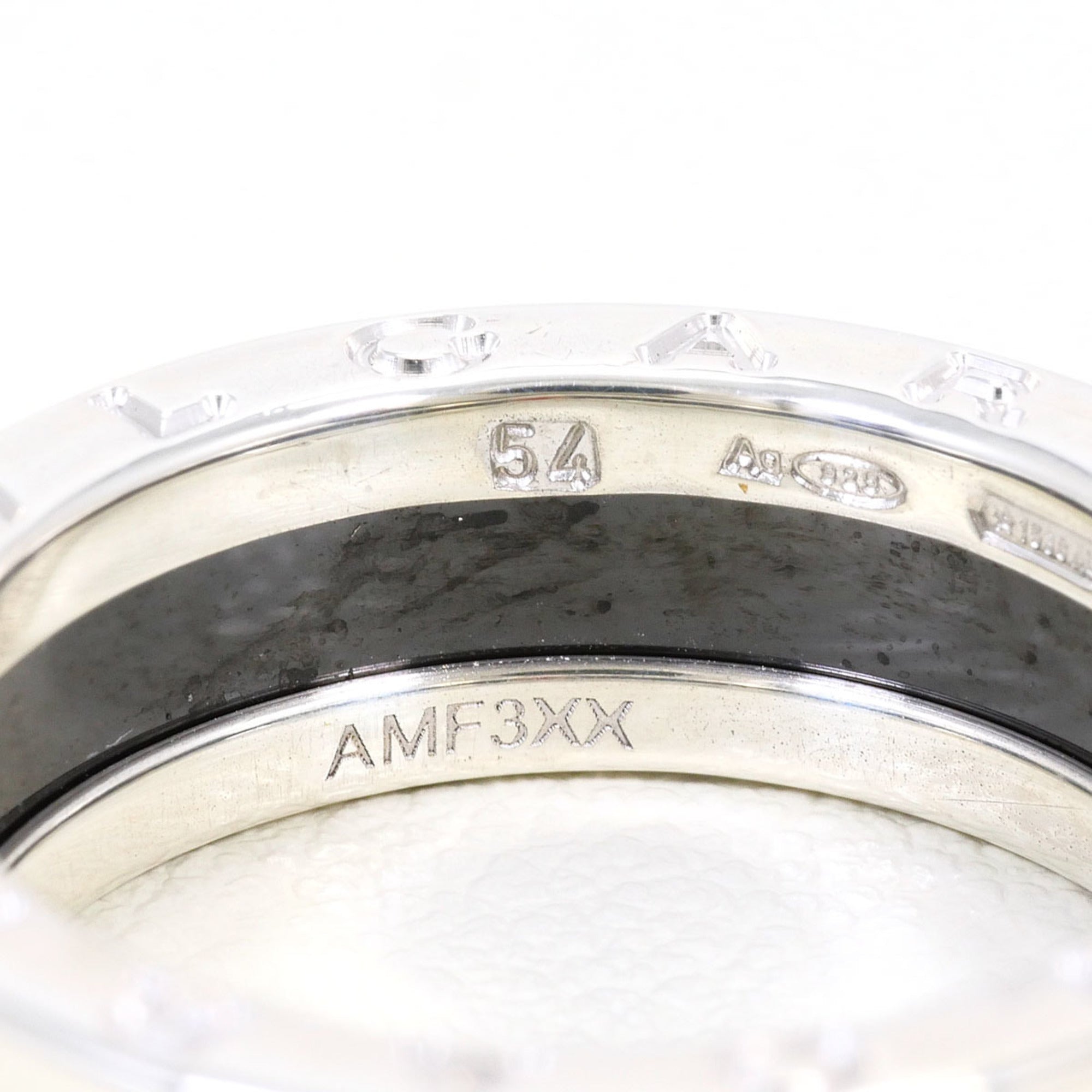 Bvlgari Silver Black Ceramic Silver 925 Band Ring (Pre-Owned)
