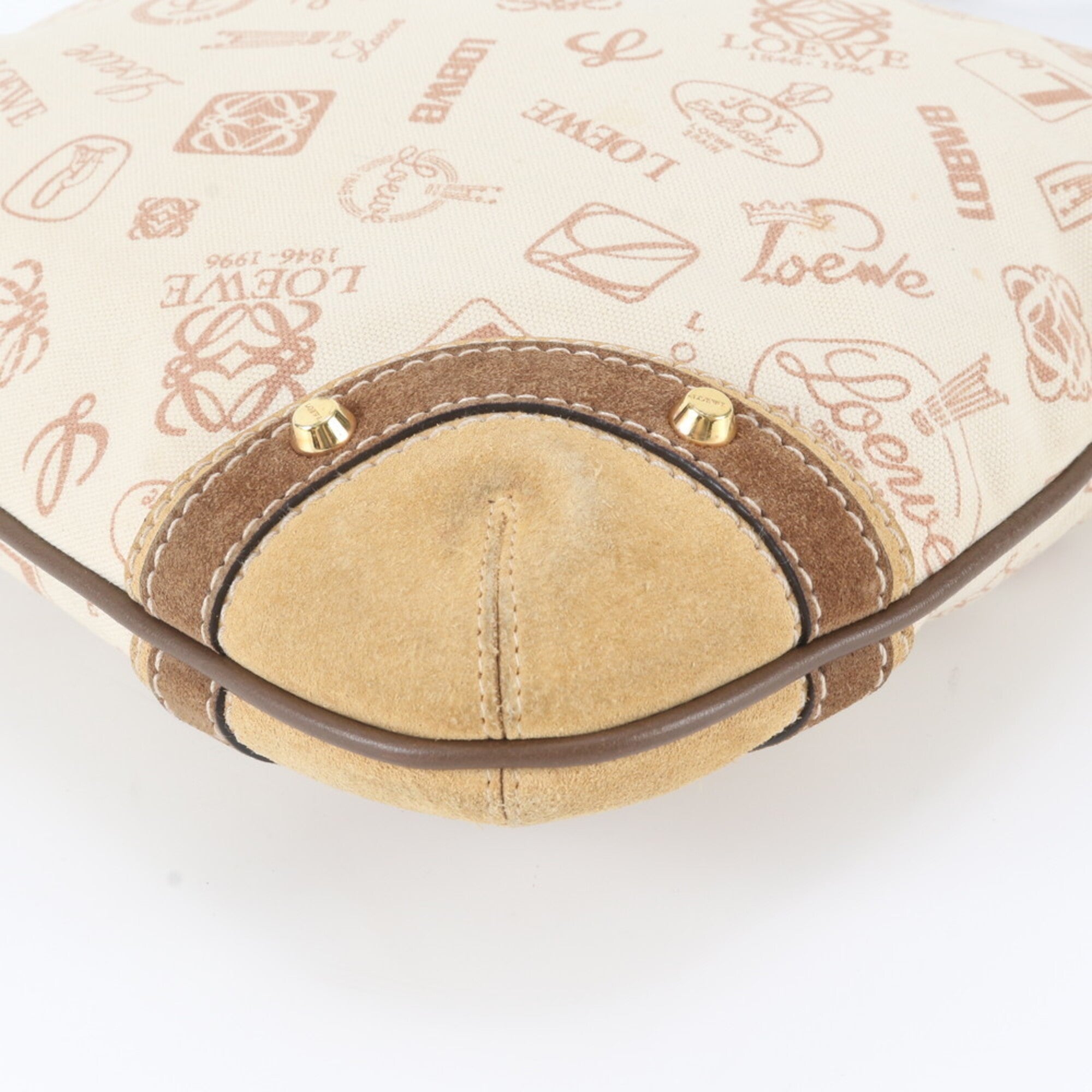 Loewe Beige Brown Leather Canvas Handbag Shoulder Bag Tote Bag (Pre-Owned)